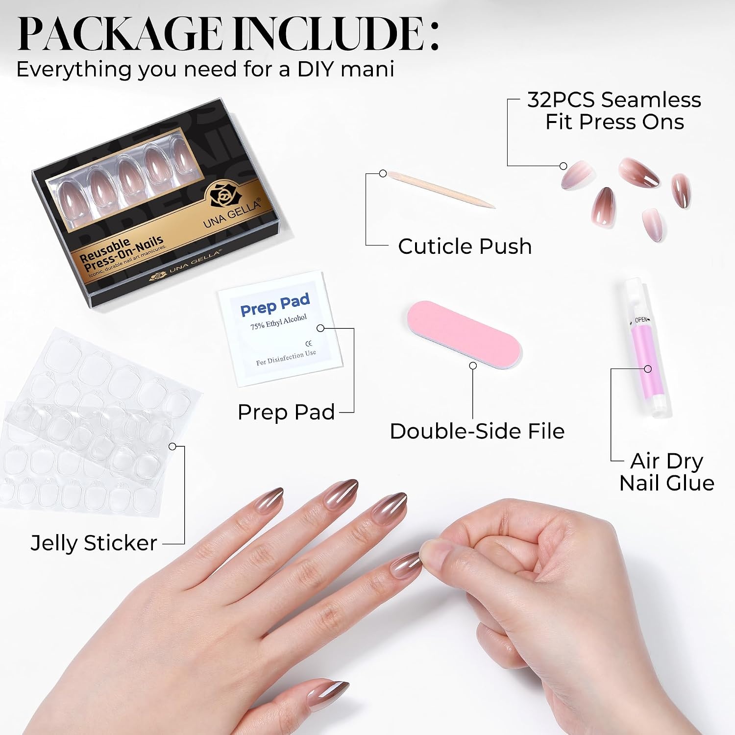 image:imageUNA GELLA Almond Press On Nails 32Pcs 16 Sizes Pastel Lilac Lavender Fake Nails with Glue and Adhesive Tabs Opaque Reusable Glue On Nails Kit for Women ManicureMocha Ombre