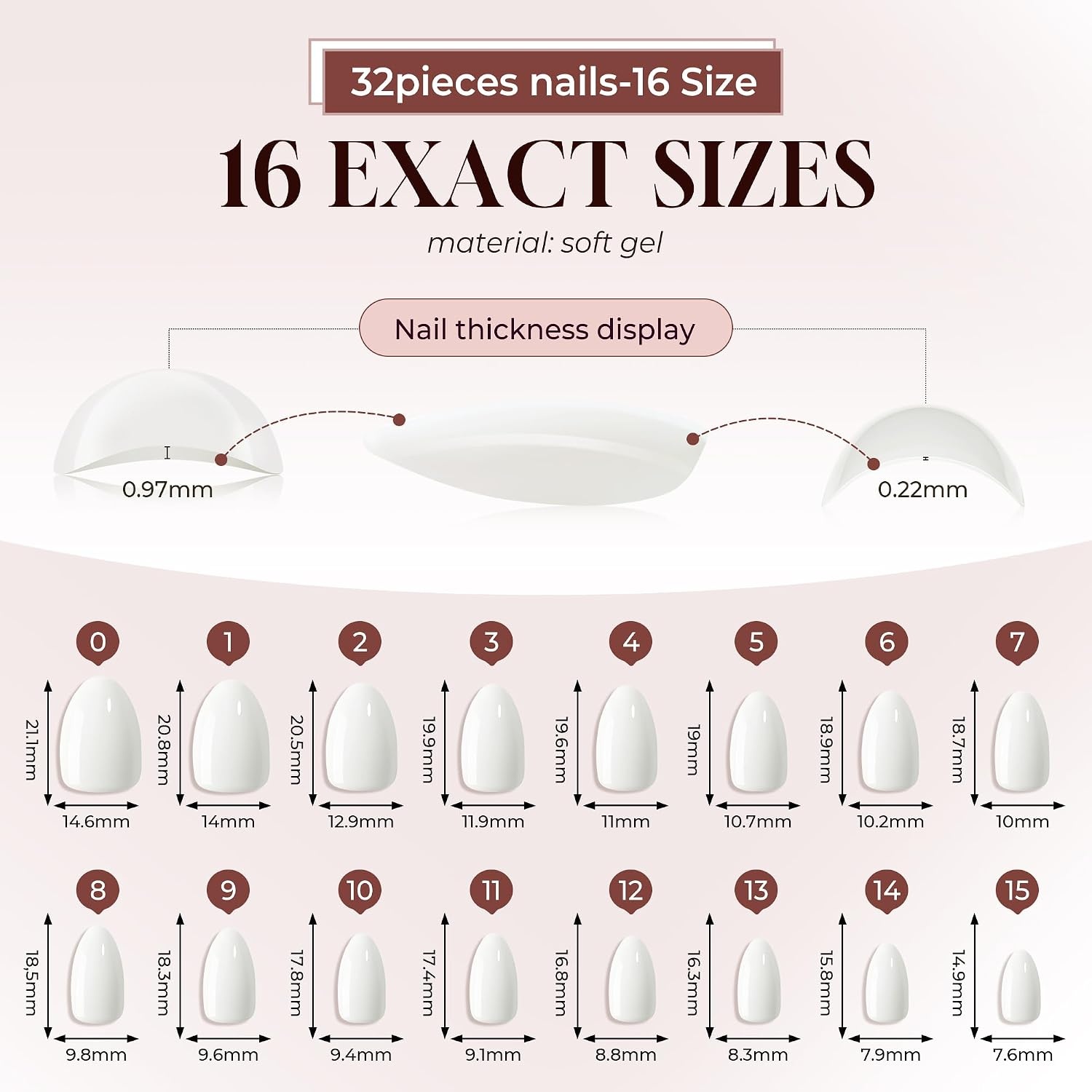 image:imageUNA GELLA Almond Press On Nails 32Pcs 16 Sizes Pastel Lilac Lavender Fake Nails with Glue and Adhesive Tabs Opaque Reusable Glue On Nails Kit for Women ManicureMilky White
