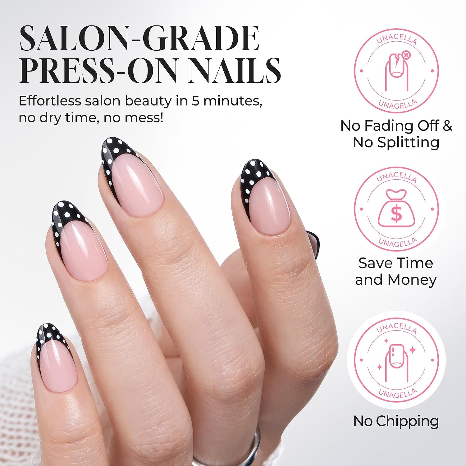 image:imageUNA GELLA Almond Press On Nails 32Pcs 16 Sizes Pastel Lilac Lavender Fake Nails with Glue and Adhesive Tabs Opaque Reusable Glue On Nails Kit for Women ManicureDancing Dots