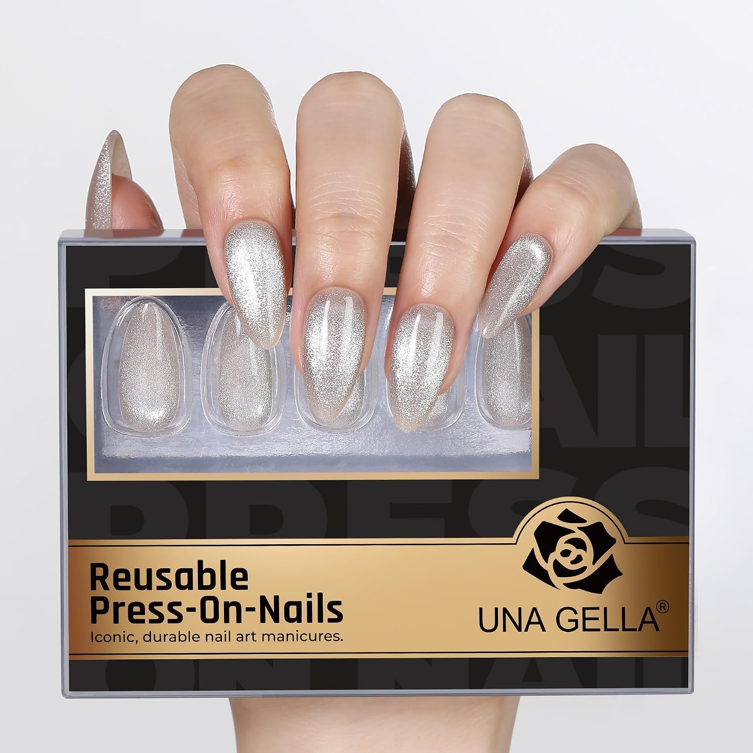 image:imageUNA GELLA Almond Press On Nails 32Pcs 16 Sizes Pastel Lilac Lavender Fake Nails with Glue and Adhesive Tabs Opaque Reusable Glue On Nails Kit for Women ManicureSilver Galaxy