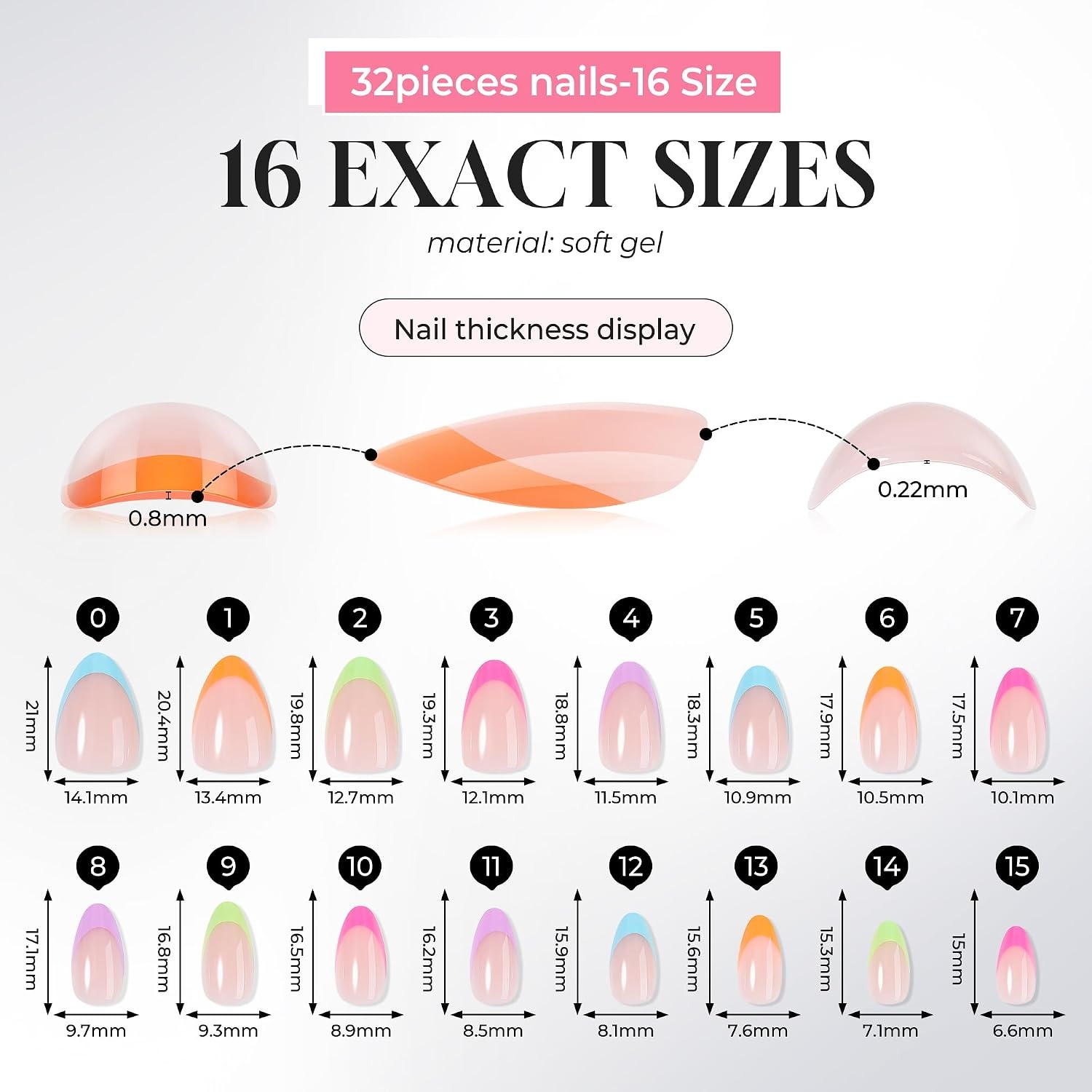 image:imageUNA GELLA Almond Press On Nails 32Pcs 16 Sizes Pastel Lilac Lavender Fake Nails with Glue and Adhesive Tabs Opaque Reusable Glue On Nails Kit for Women ManicureDopamine Brights