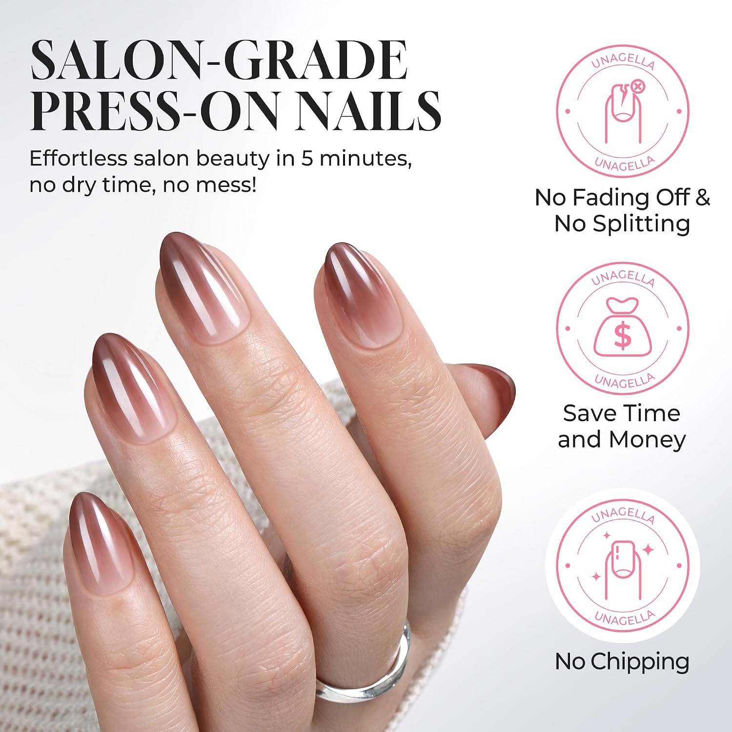 image:imageUNA GELLA Almond Press On Nails 32Pcs 16 Sizes Pastel Lilac Lavender Fake Nails with Glue and Adhesive Tabs Opaque Reusable Glue On Nails Kit for Women ManicureMocha Ombre