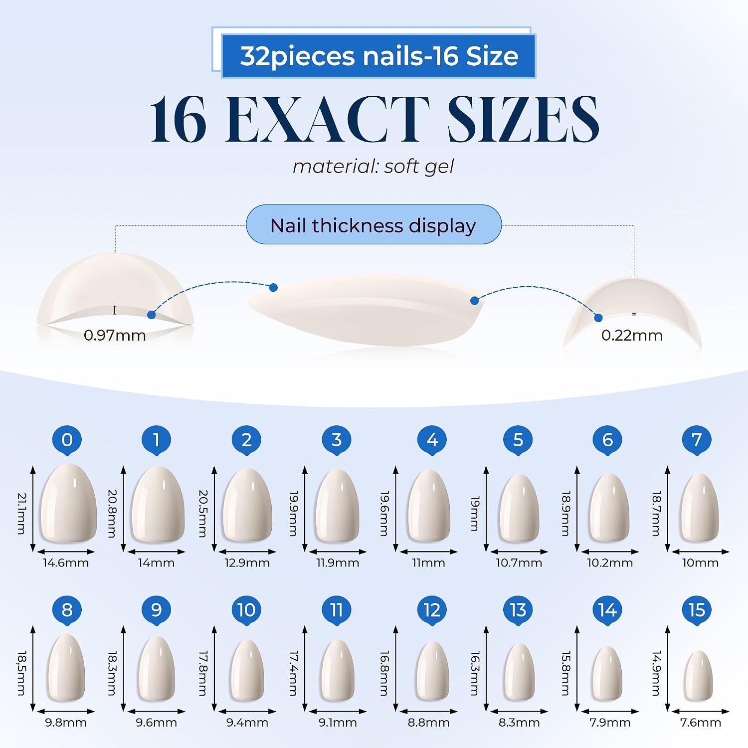 image:imageUNA GELLA Almond Press On Nails 32Pcs 16 Sizes Pastel Lilac Lavender Fake Nails with Glue and Adhesive Tabs Opaque Reusable Glue On Nails Kit for Women ManicureNude White
