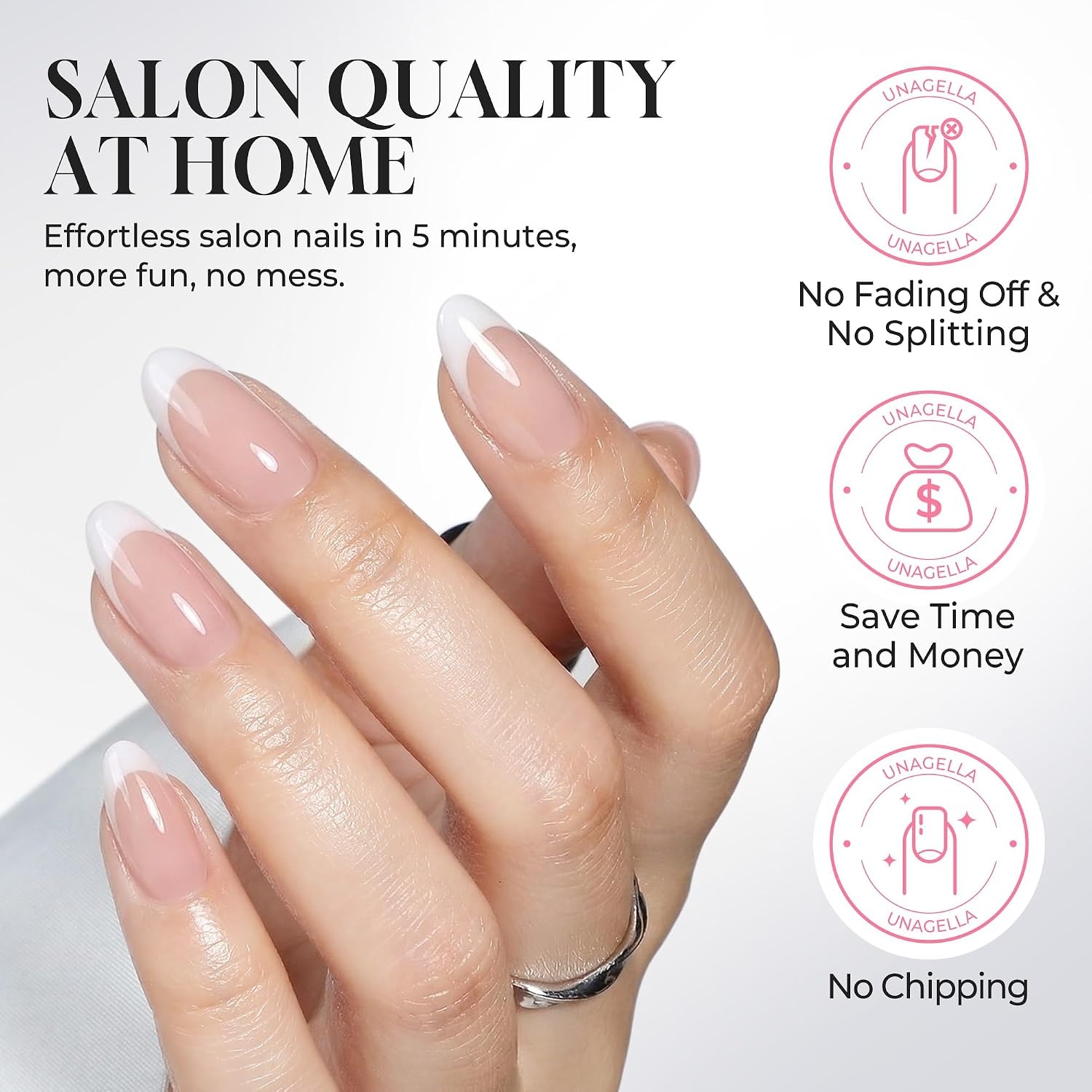 image:imageUNA GELLA Almond Press On Nails 32Pcs 16 Sizes Pastel Lilac Lavender Fake Nails with Glue and Adhesive Tabs Opaque Reusable Glue On Nails Kit for Women ManicureATimeless French