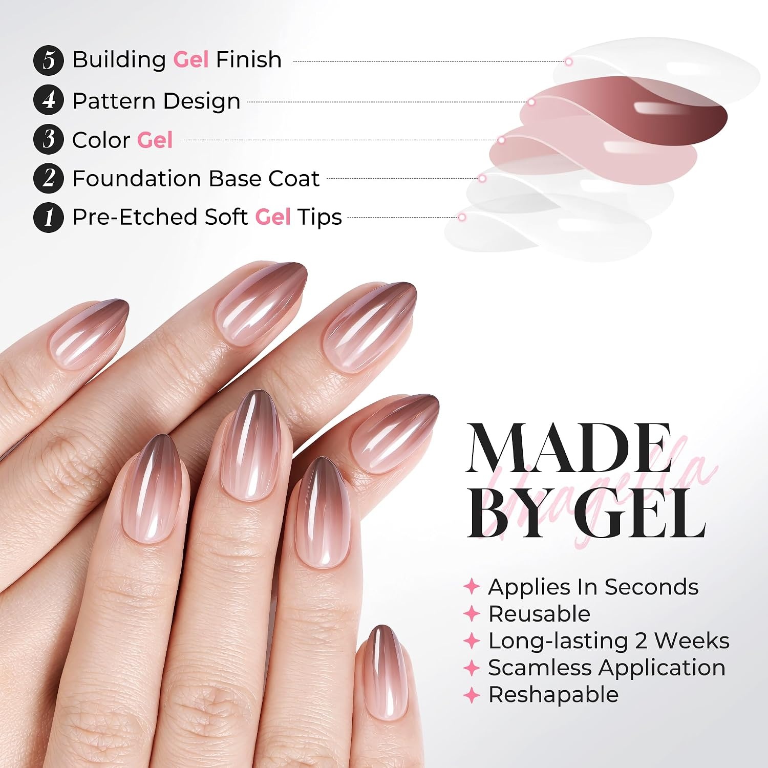 image:imageUNA GELLA Almond Press On Nails 32Pcs 16 Sizes Pastel Lilac Lavender Fake Nails with Glue and Adhesive Tabs Opaque Reusable Glue On Nails Kit for Women ManicureMocha Ombre