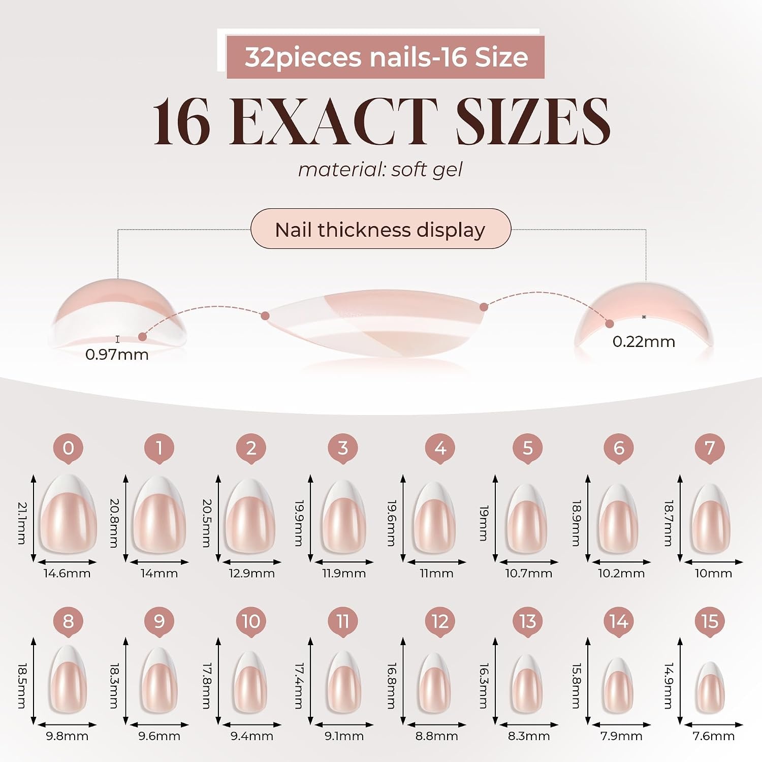 image:imageUNA GELLA Almond Press On Nails 32Pcs 16 Sizes Pastel Lilac Lavender Fake Nails with Glue and Adhesive Tabs Opaque Reusable Glue On Nails Kit for Women ManicureAChrome French