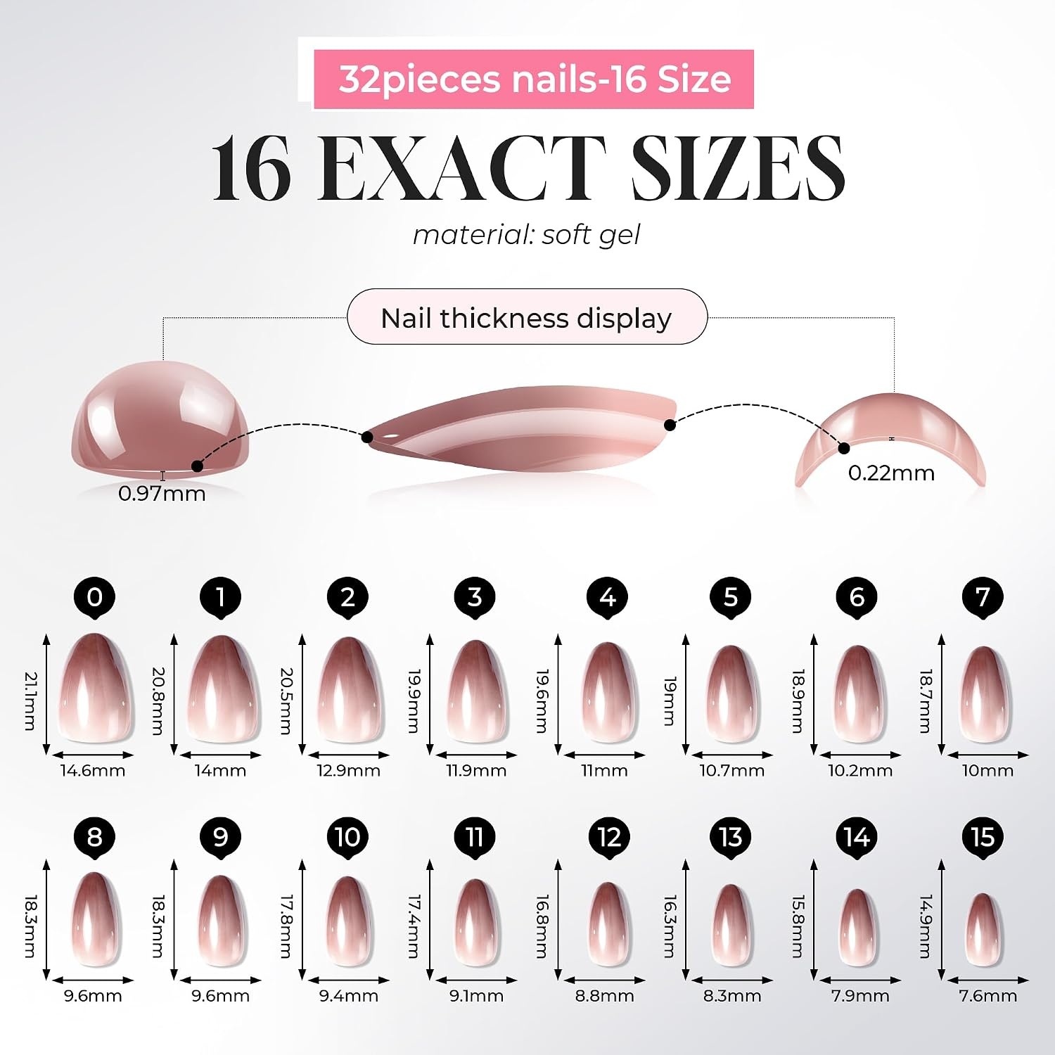 image:imageUNA GELLA Almond Press On Nails 32Pcs 16 Sizes Pastel Lilac Lavender Fake Nails with Glue and Adhesive Tabs Opaque Reusable Glue On Nails Kit for Women ManicureMocha Ombre