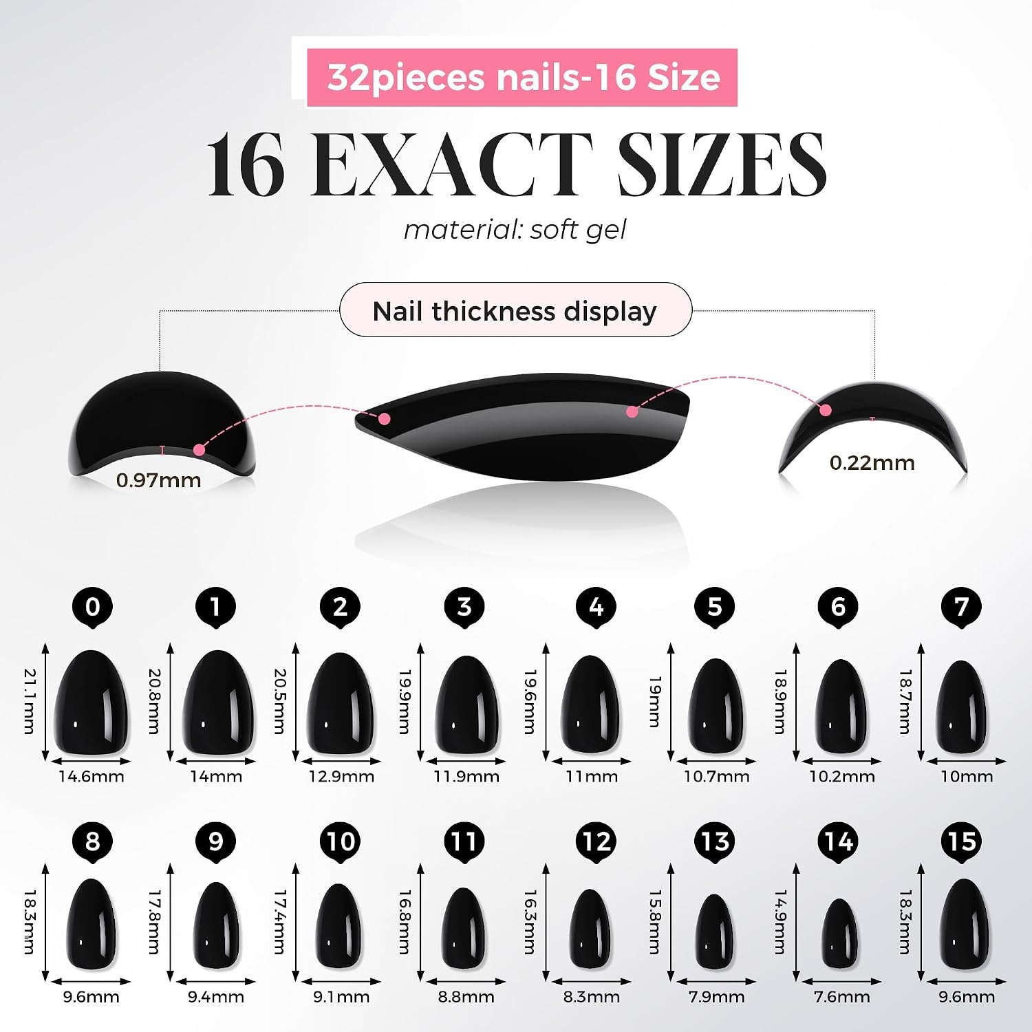 image:imageUNA GELLA Almond Press On Nails 32Pcs 16 Sizes Pastel Lilac Lavender Fake Nails with Glue and Adhesive Tabs Opaque Reusable Glue On Nails Kit for Women ManicureBlack Diamond