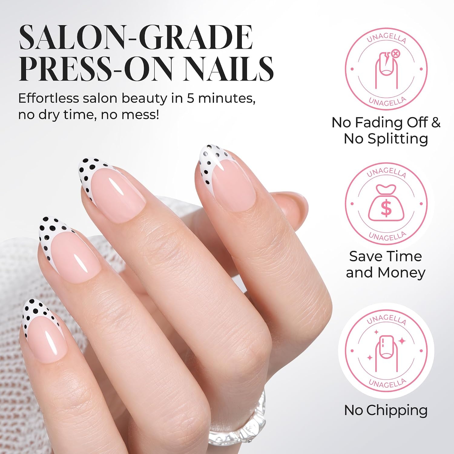 image:imageUNA GELLA Almond Press On Nails 32Pcs 16 Sizes Pastel Lilac Lavender Fake Nails with Glue and Adhesive Tabs Opaque Reusable Glue On Nails Kit for Women ManicureParisian Dot Muse