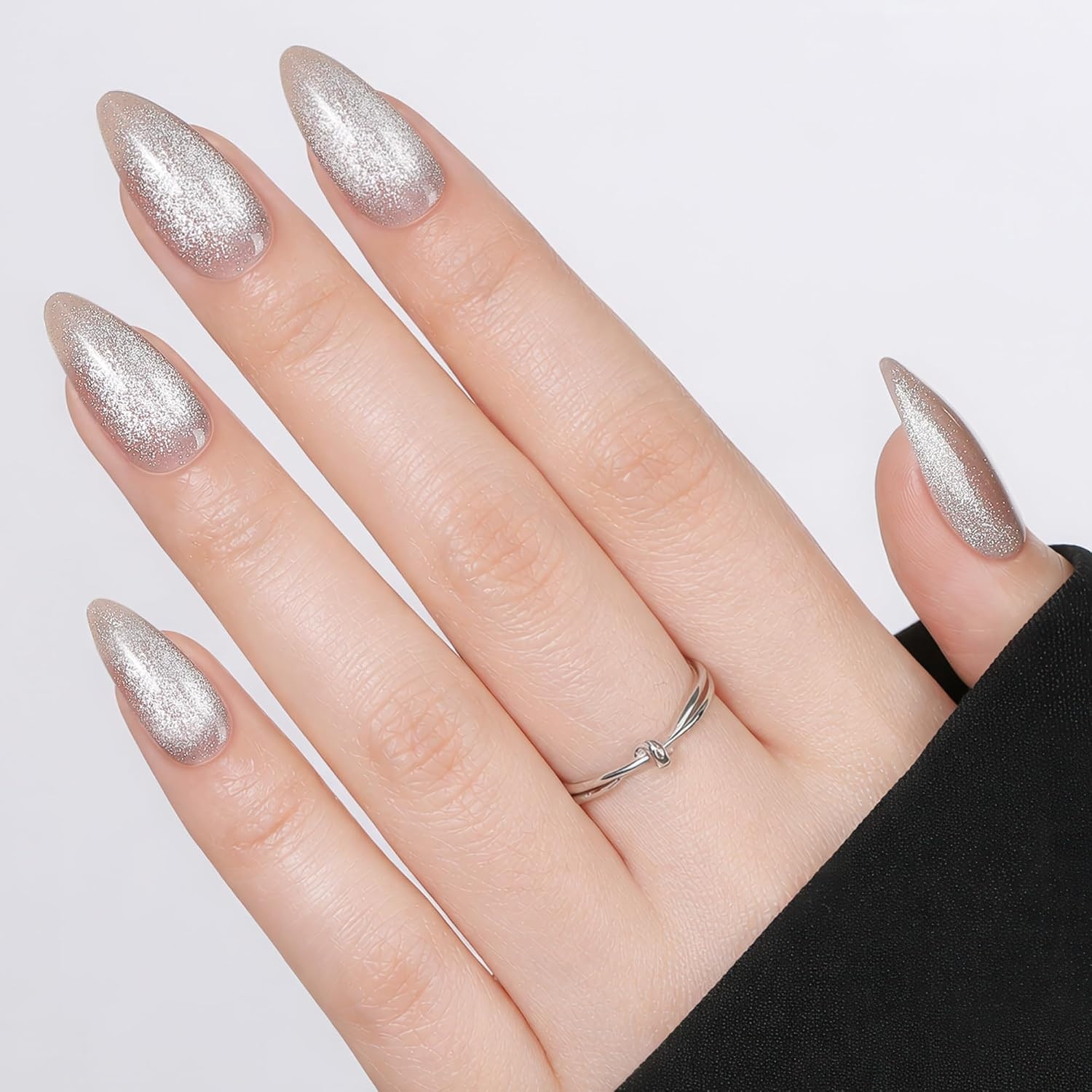 image:imageUNA GELLA Almond Press On Nails 32Pcs 16 Sizes Pastel Lilac Lavender Fake Nails with Glue and Adhesive Tabs Opaque Reusable Glue On Nails Kit for Women ManicureSilver Galaxy