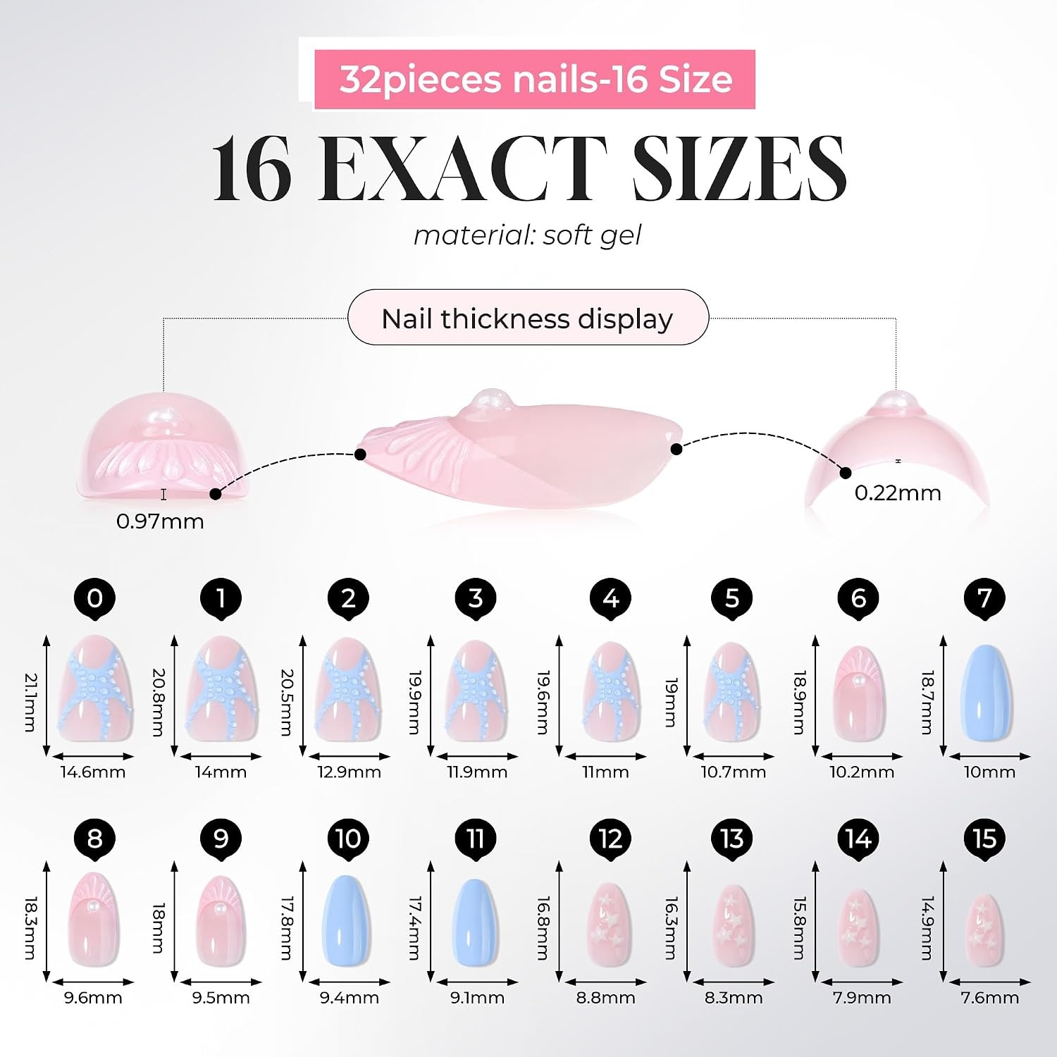 image:imageUNA GELLA Almond Press On Nails 32Pcs 16 Sizes Pastel Lilac Lavender Fake Nails with Glue and Adhesive Tabs Opaque Reusable Glue On Nails Kit for Women ManicurePastel Mermaid