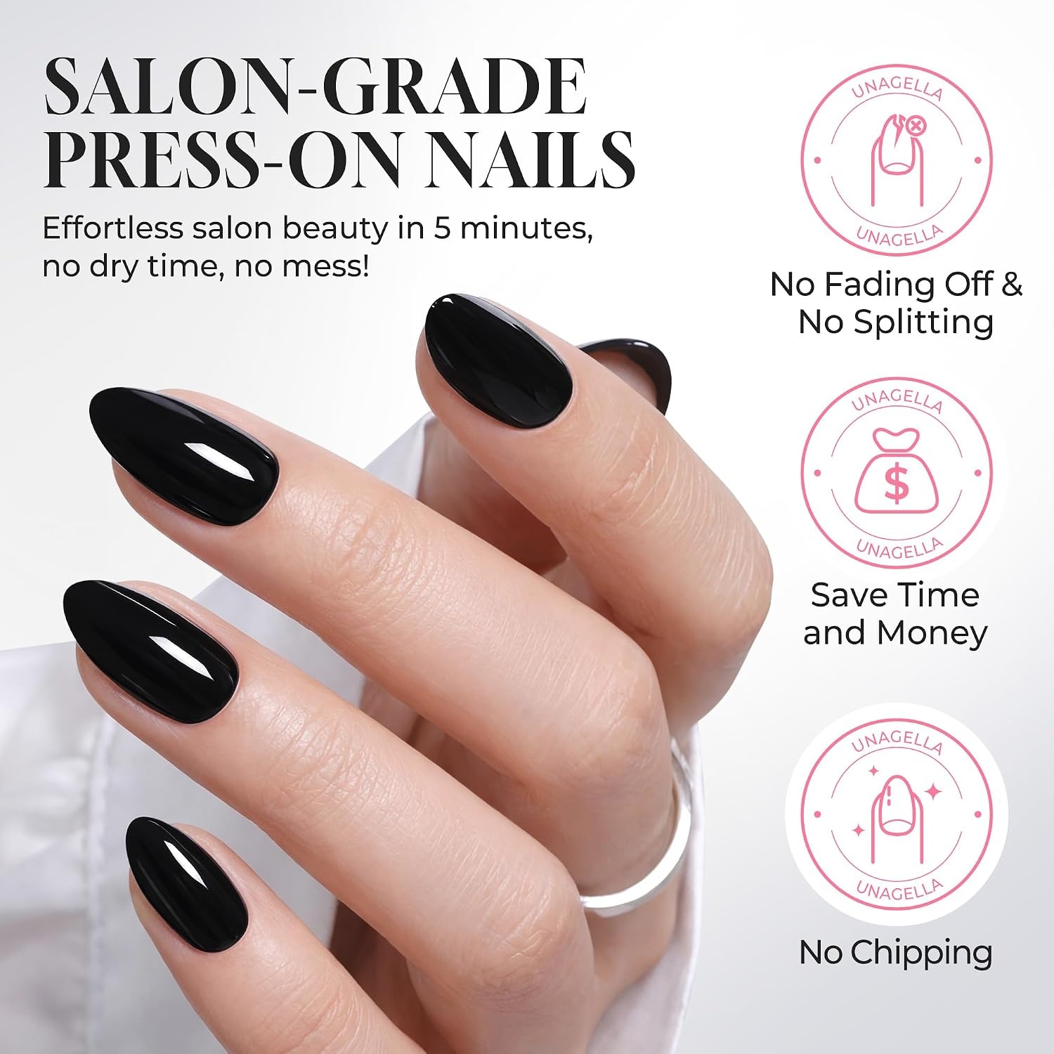 image:imageUNA GELLA Almond Press On Nails 32Pcs 16 Sizes Pastel Lilac Lavender Fake Nails with Glue and Adhesive Tabs Opaque Reusable Glue On Nails Kit for Women ManicureBlack Diamond