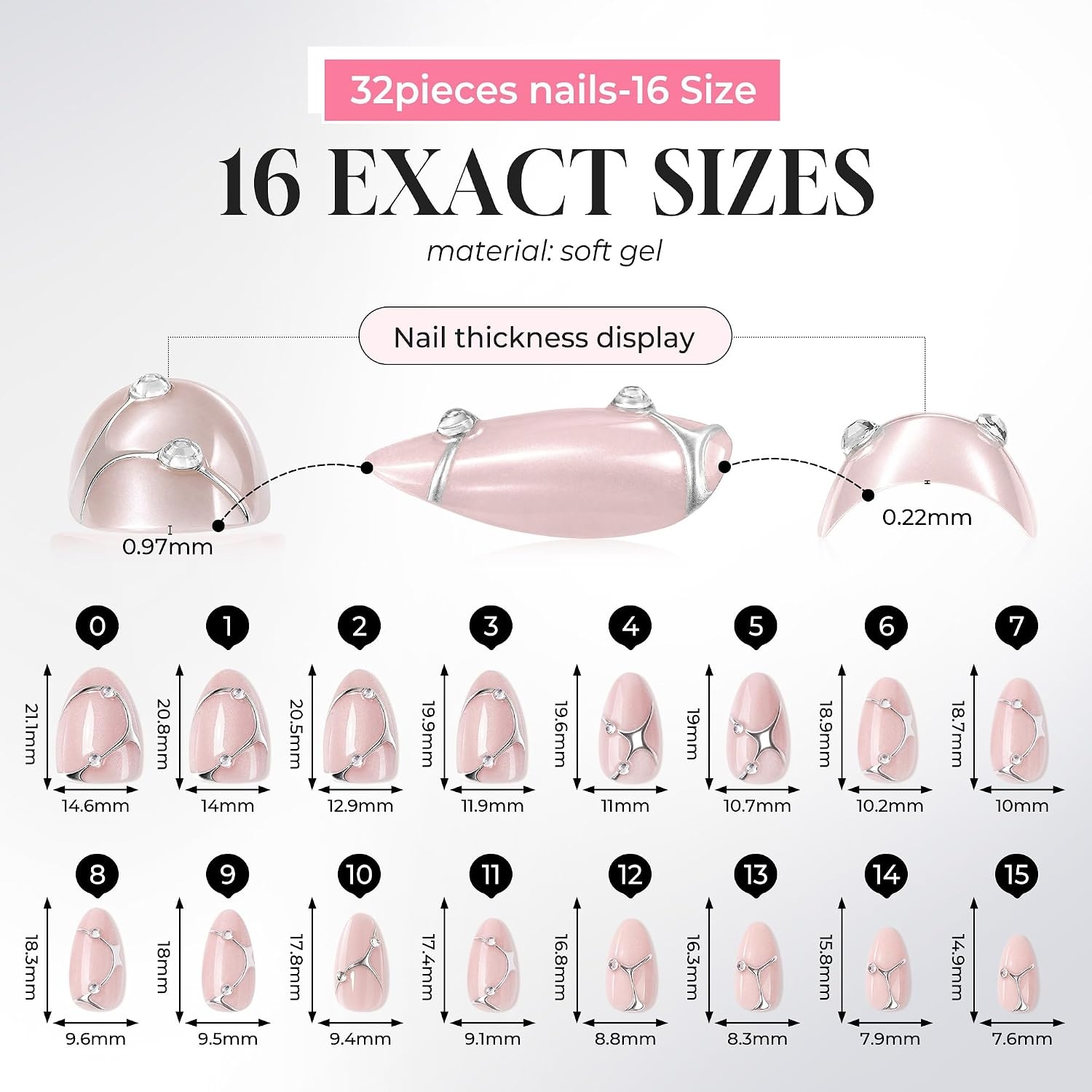 image:imageUNA GELLA Almond Press On Nails 32Pcs 16 Sizes Pastel Lilac Lavender Fake Nails with Glue and Adhesive Tabs Opaque Reusable Glue On Nails Kit for Women ManicureLiquid Silver Swirl