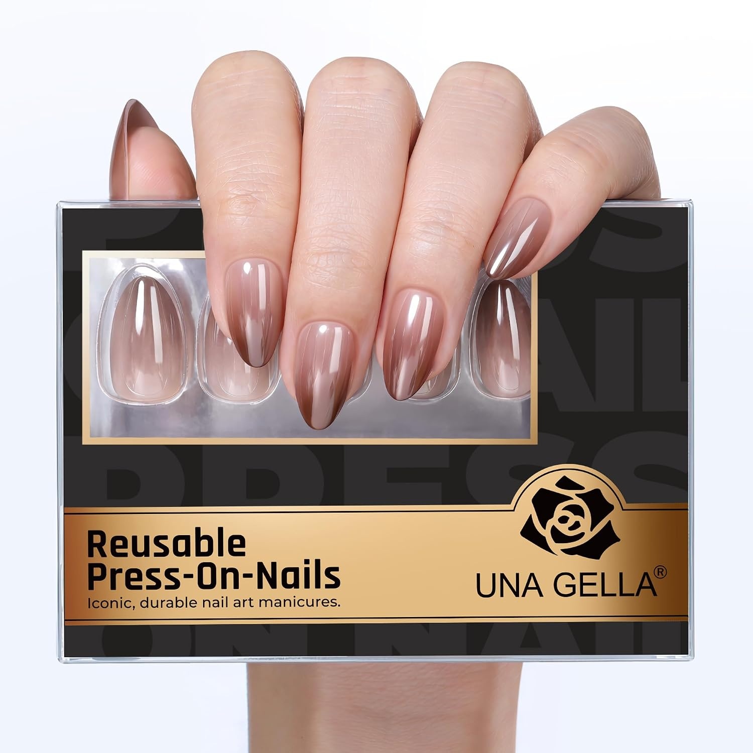 image:imageUNA GELLA Almond Press On Nails 32Pcs 16 Sizes Pastel Lilac Lavender Fake Nails with Glue and Adhesive Tabs Opaque Reusable Glue On Nails Kit for Women ManicureMocha Ombre