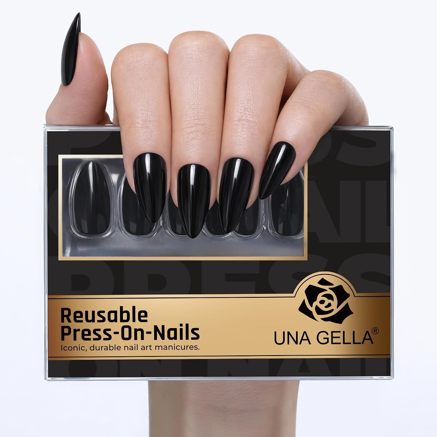 image:imageUNA GELLA Almond Press On Nails 32Pcs 16 Sizes Pastel Lilac Lavender Fake Nails with Glue and Adhesive Tabs Opaque Reusable Glue On Nails Kit for Women ManicureObsidian Gloss