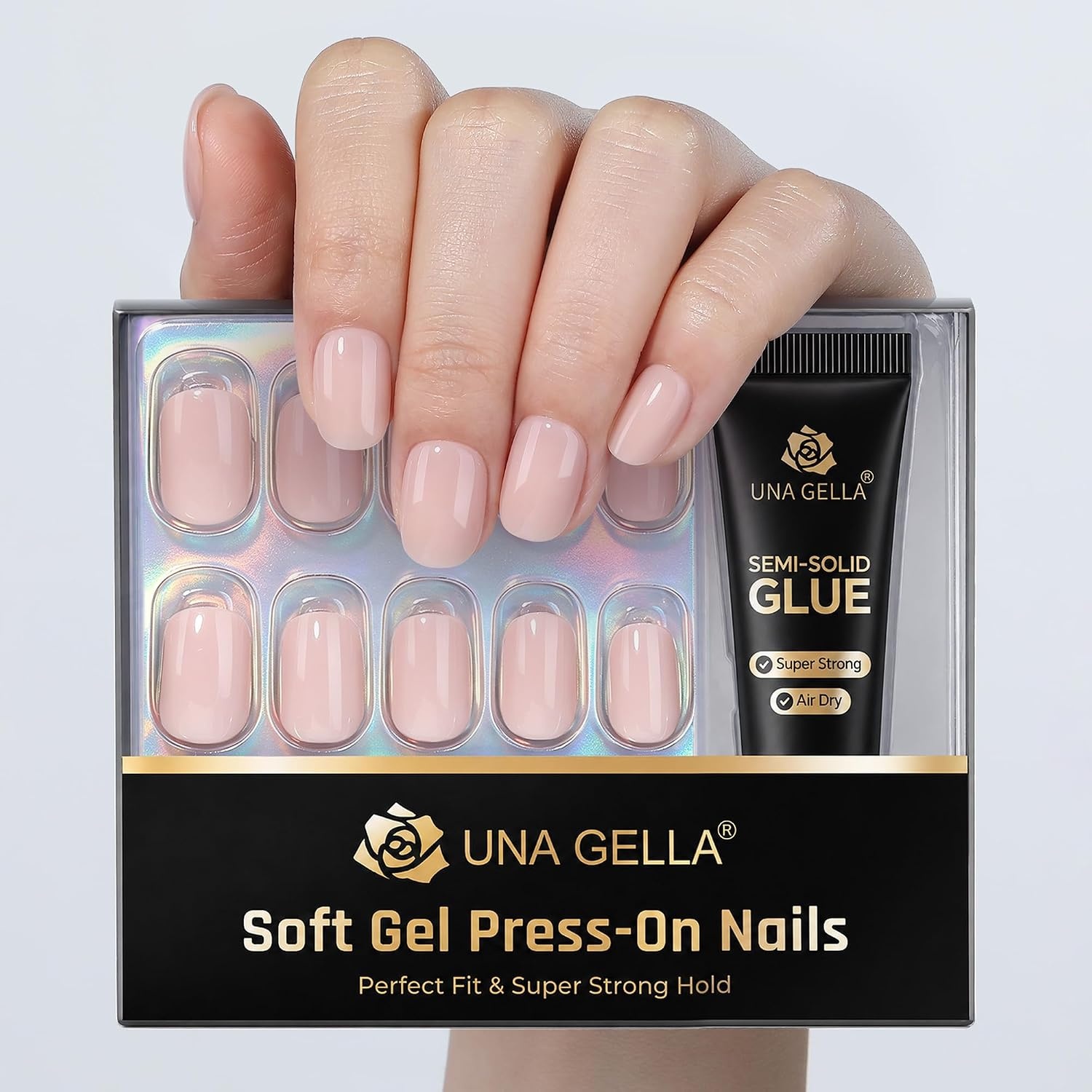 image:imageUNA GELLA Halloween Press On Nails Short Almond 32Pcs Pumpkin Fake Nails Soft Gel Nail Tips Almond Shape in 16 Sizes with Semi Glue and Jelly Tabs Orange Glitter Finish for Party Fall ManicuresNude Pink Short Squoval