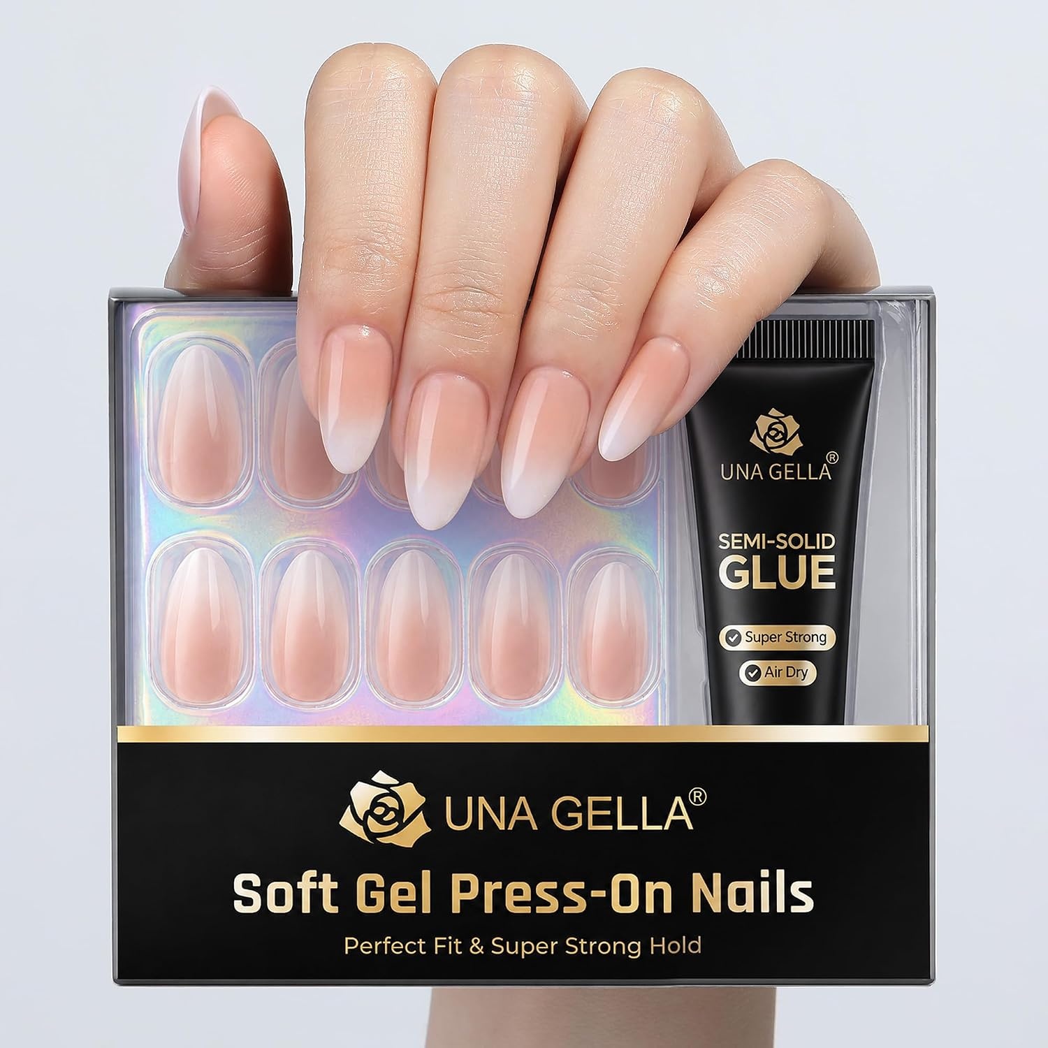 image:imageUNA GELLA Halloween Press On Nails Short Almond 32Pcs Pumpkin Fake Nails Soft Gel Nail Tips Almond Shape in 16 Sizes with Semi Glue and Jelly Tabs Orange Glitter Finish for Party Fall ManicuresOmbre Nude Short Almond