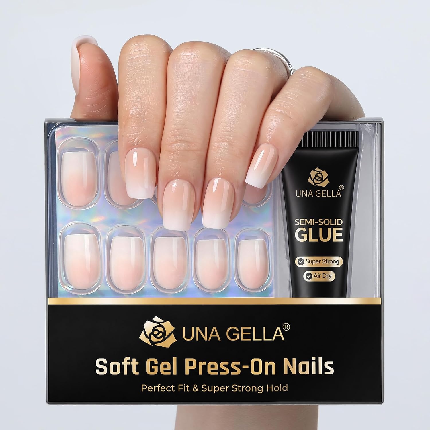 image:imageUNA GELLA Halloween Press On Nails Short Almond 32Pcs Pumpkin Fake Nails Soft Gel Nail Tips Almond Shape in 16 Sizes with Semi Glue and Jelly Tabs Orange Glitter Finish for Party Fall ManicuresOmbre Nude Short Square