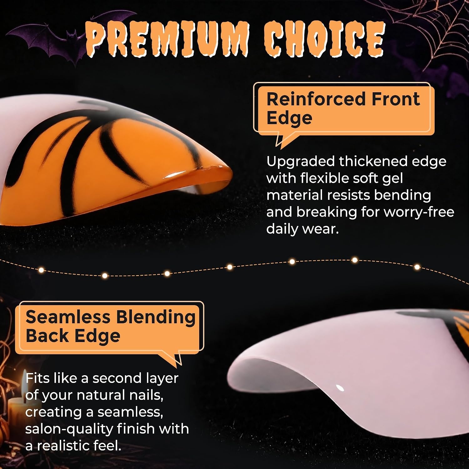 image:imageUNA GELLA Halloween Press On Nails Short Almond 32Pcs Pumpkin Fake Nails Soft Gel Nail Tips Almond Shape in 16 Sizes with Semi Glue and Jelly Tabs Orange Glitter Finish for Party Fall ManicuresHallowween Glitter Short Almond