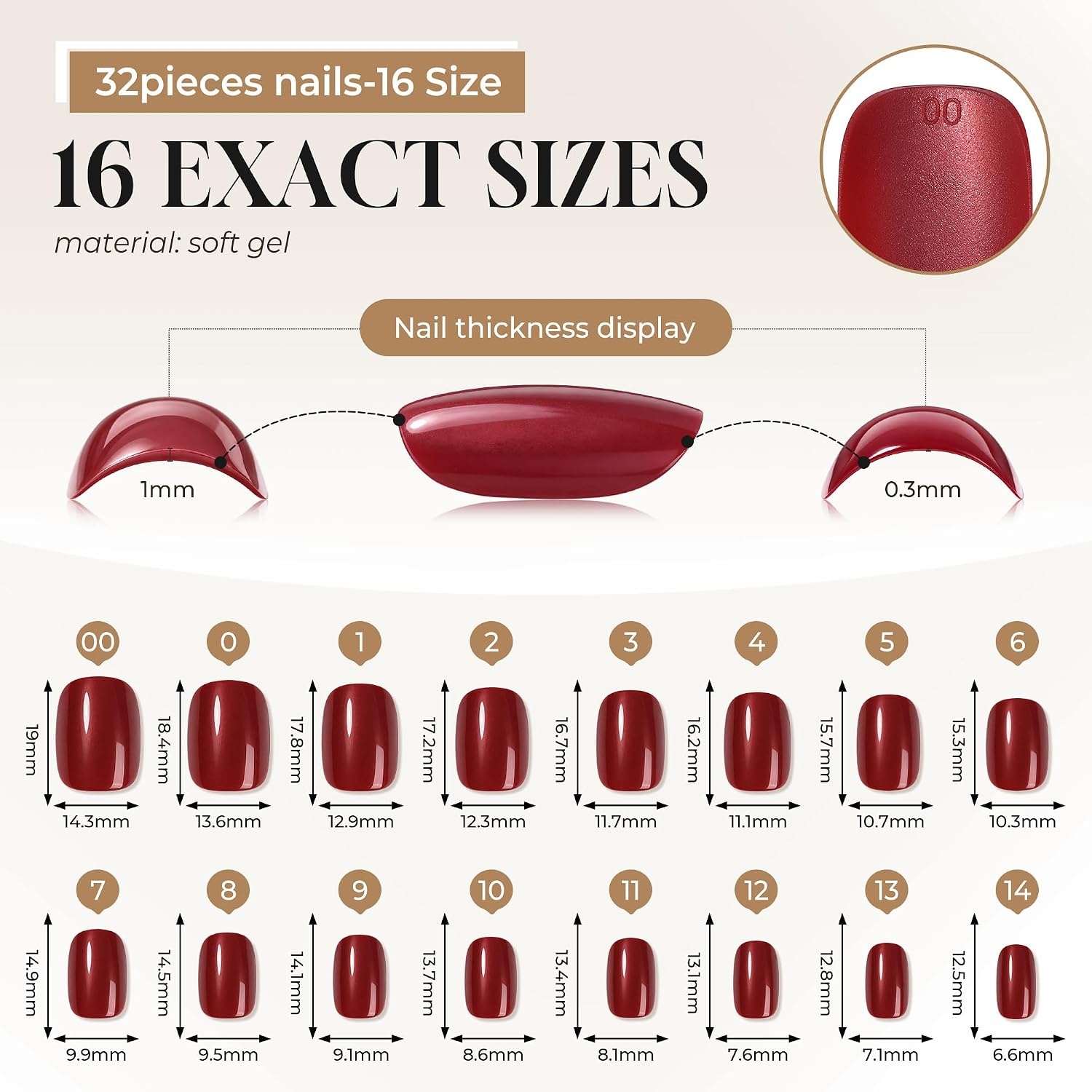 image:imageUNA GELLA Halloween Press On Nails Short Almond 32Pcs Pumpkin Fake Nails Soft Gel Nail Tips Almond Shape in 16 Sizes with Semi Glue and Jelly Tabs Orange Glitter Finish for Party Fall ManicuresGlazed Garnet Short Squoval