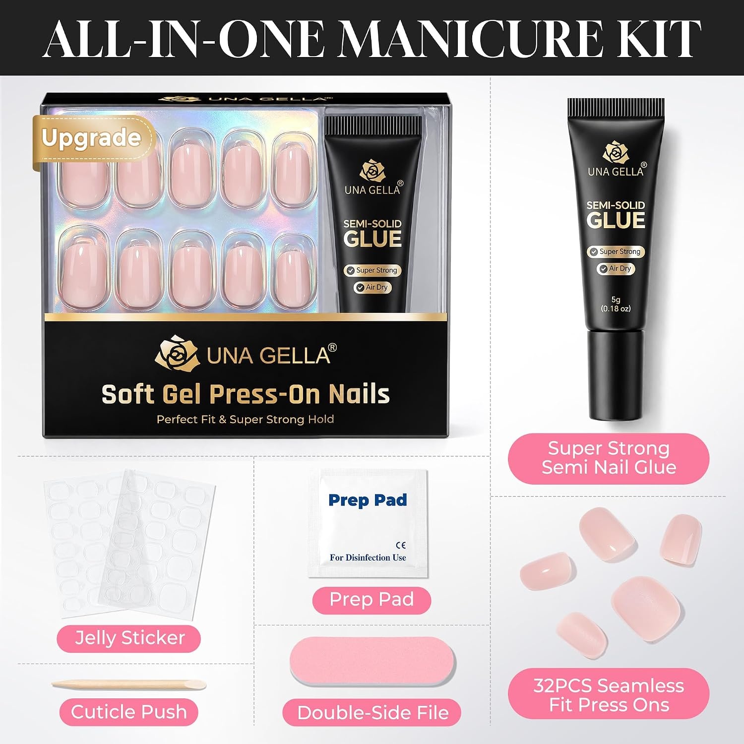 image:imageUNA GELLA Halloween Press On Nails Short Almond 32Pcs Pumpkin Fake Nails Soft Gel Nail Tips Almond Shape in 16 Sizes with Semi Glue and Jelly Tabs Orange Glitter Finish for Party Fall ManicuresNude Pink Short Squoval