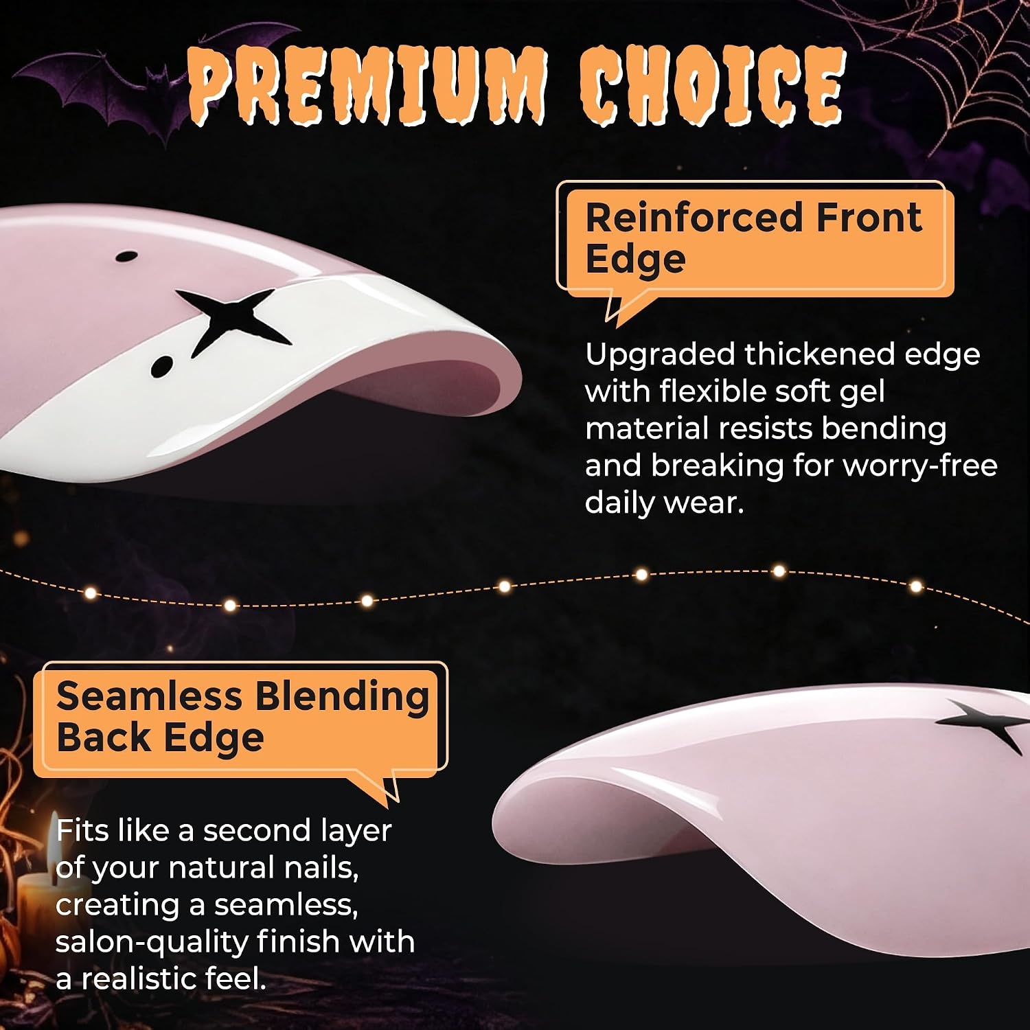 image:imageUNA GELLA Halloween Press On Nails Short Almond 32Pcs Pumpkin Fake Nails Soft Gel Nail Tips Almond Shape in 16 Sizes with Semi Glue and Jelly Tabs Orange Glitter Finish for Party Fall ManicuresTiny Pumpkin Boo Short Squoval