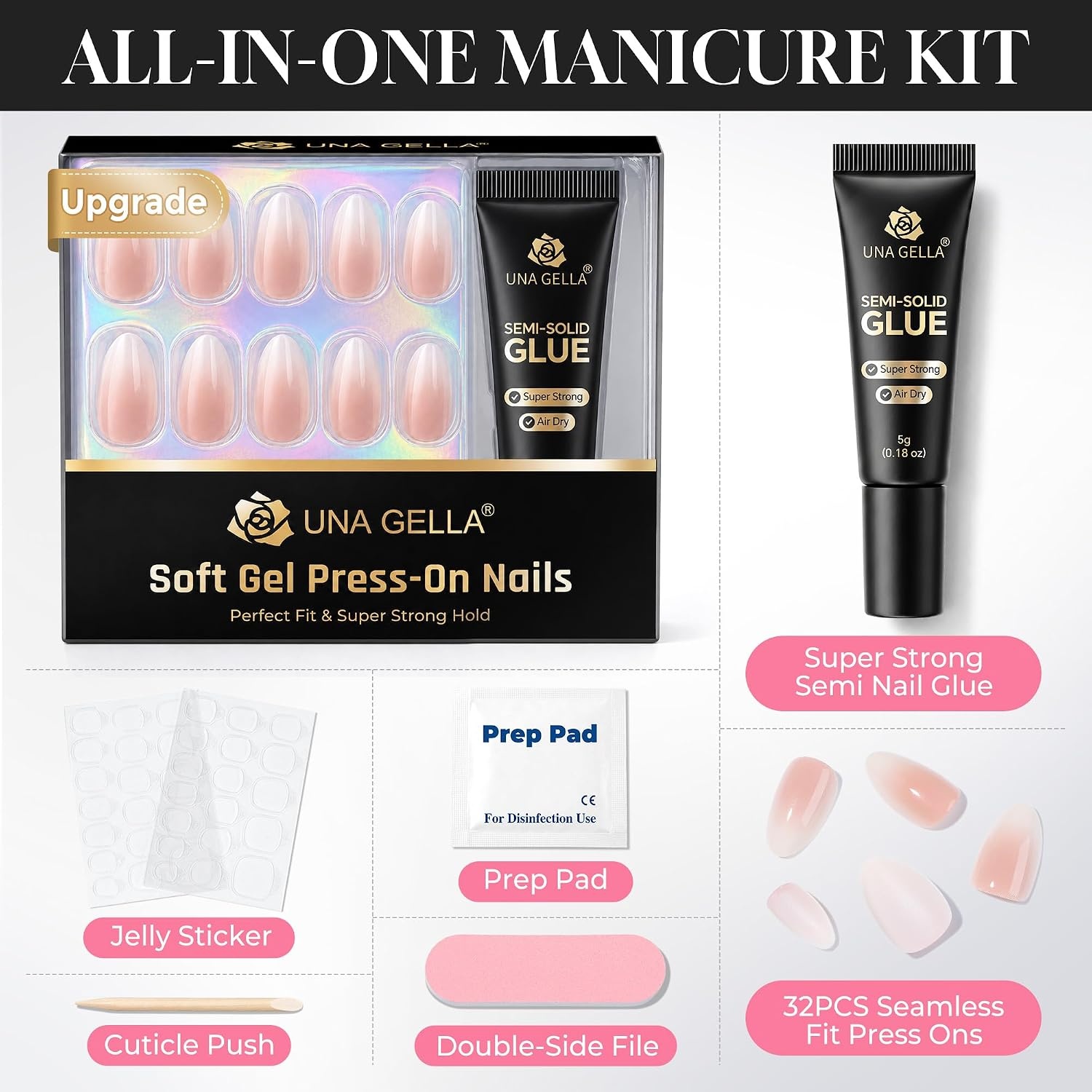 image:imageUNA GELLA Halloween Press On Nails Short Almond 32Pcs Pumpkin Fake Nails Soft Gel Nail Tips Almond Shape in 16 Sizes with Semi Glue and Jelly Tabs Orange Glitter Finish for Party Fall ManicuresOmbre Nude Short Almond