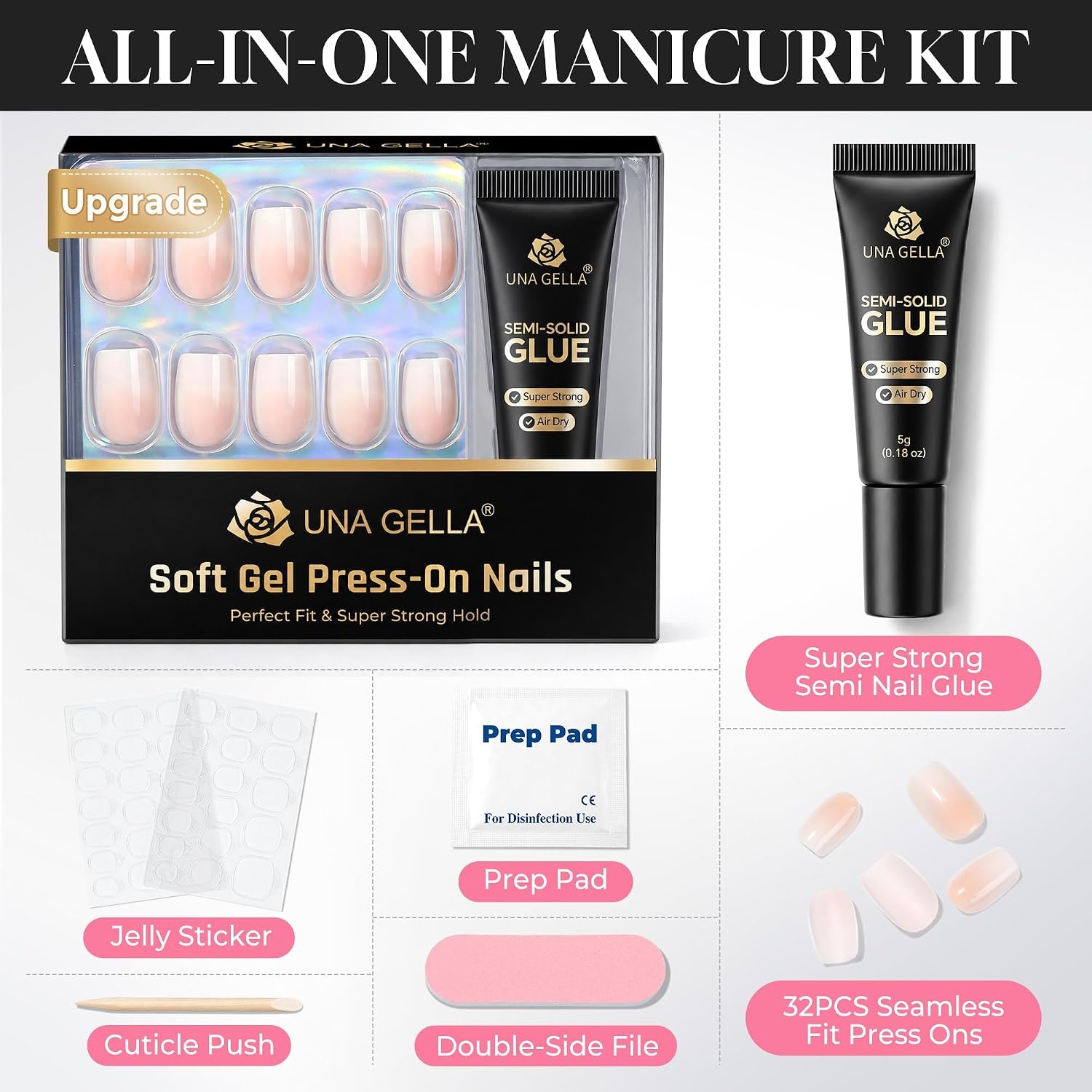 image:imageUNA GELLA Halloween Press On Nails Short Almond 32Pcs Pumpkin Fake Nails Soft Gel Nail Tips Almond Shape in 16 Sizes with Semi Glue and Jelly Tabs Orange Glitter Finish for Party Fall ManicuresOmbre Nude Short Square
