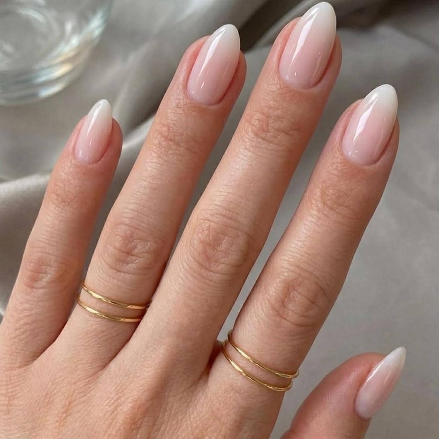 image:imageUNA GELLA Halloween Press On Nails Short Almond 32Pcs Pumpkin Fake Nails Soft Gel Nail Tips Almond Shape in 16 Sizes with Semi Glue and Jelly Tabs Orange Glitter Finish for Party Fall ManicuresOmbre Nude Short Almond