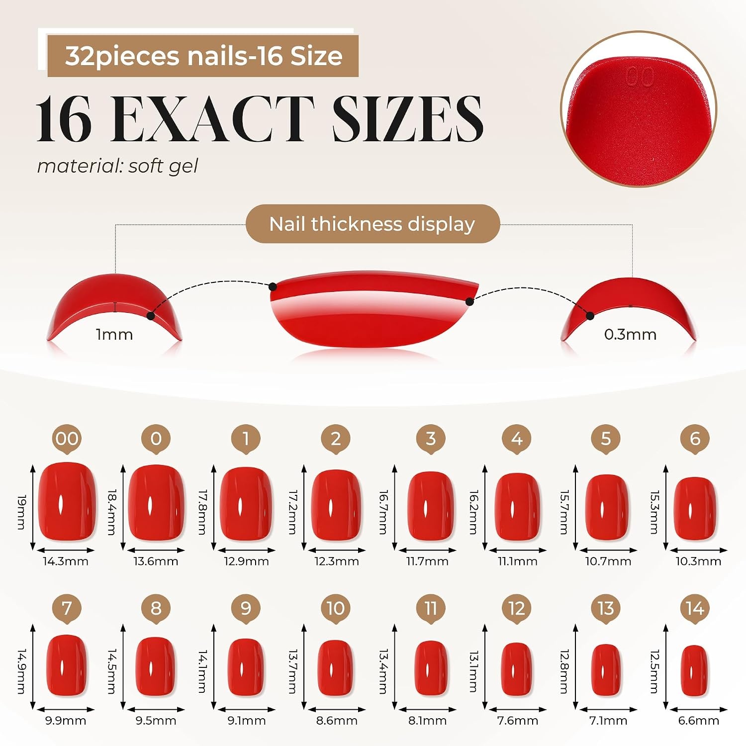 image:imageUNA GELLA Halloween Press On Nails Short Almond 32Pcs Pumpkin Fake Nails Soft Gel Nail Tips Almond Shape in 16 Sizes with Semi Glue and Jelly Tabs Orange Glitter Finish for Party Fall ManicuresPrue Red Short Squoval