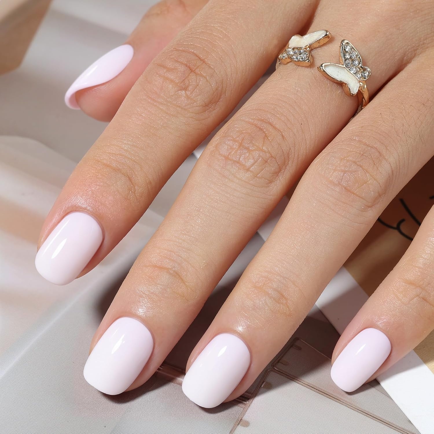 image:imageUNA GELLA Halloween Press On Nails Short Almond 32Pcs Pumpkin Fake Nails Soft Gel Nail Tips Almond Shape in 16 Sizes with Semi Glue and Jelly Tabs Orange Glitter Finish for Party Fall ManicuresLight Pink Short Squoval