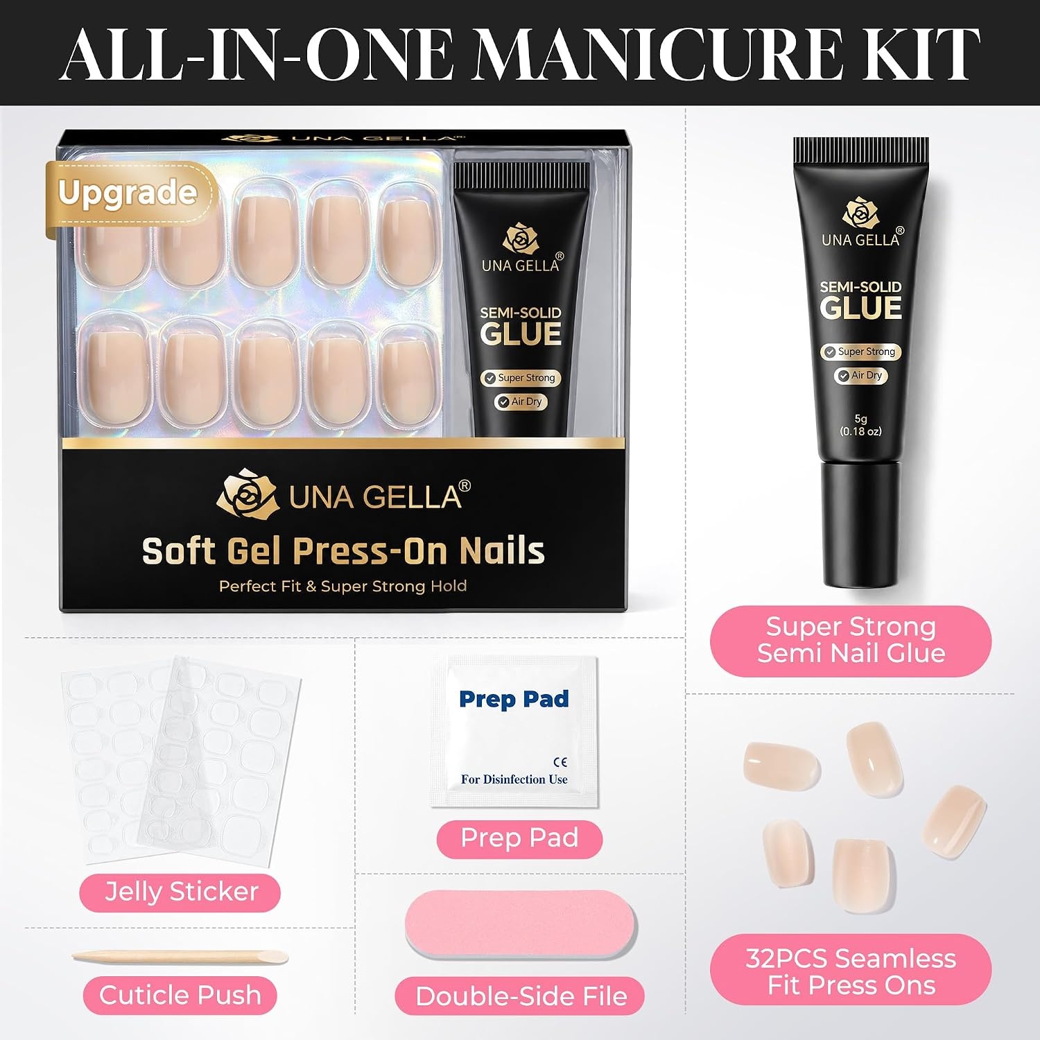 image:imageUNA GELLA Halloween Press On Nails Short Almond 32Pcs Pumpkin Fake Nails Soft Gel Nail Tips Almond Shape in 16 Sizes with Semi Glue and Jelly Tabs Orange Glitter Finish for Party Fall ManicuresNatural Nude Short Square