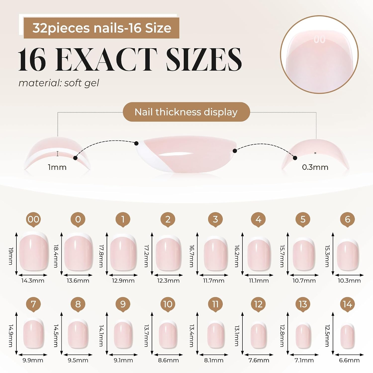 image:imageUNA GELLA Halloween Press On Nails Short Almond 32Pcs Pumpkin Fake Nails Soft Gel Nail Tips Almond Shape in 16 Sizes with Semi Glue and Jelly Tabs Orange Glitter Finish for Party Fall ManicuresClassic French Short Squoval