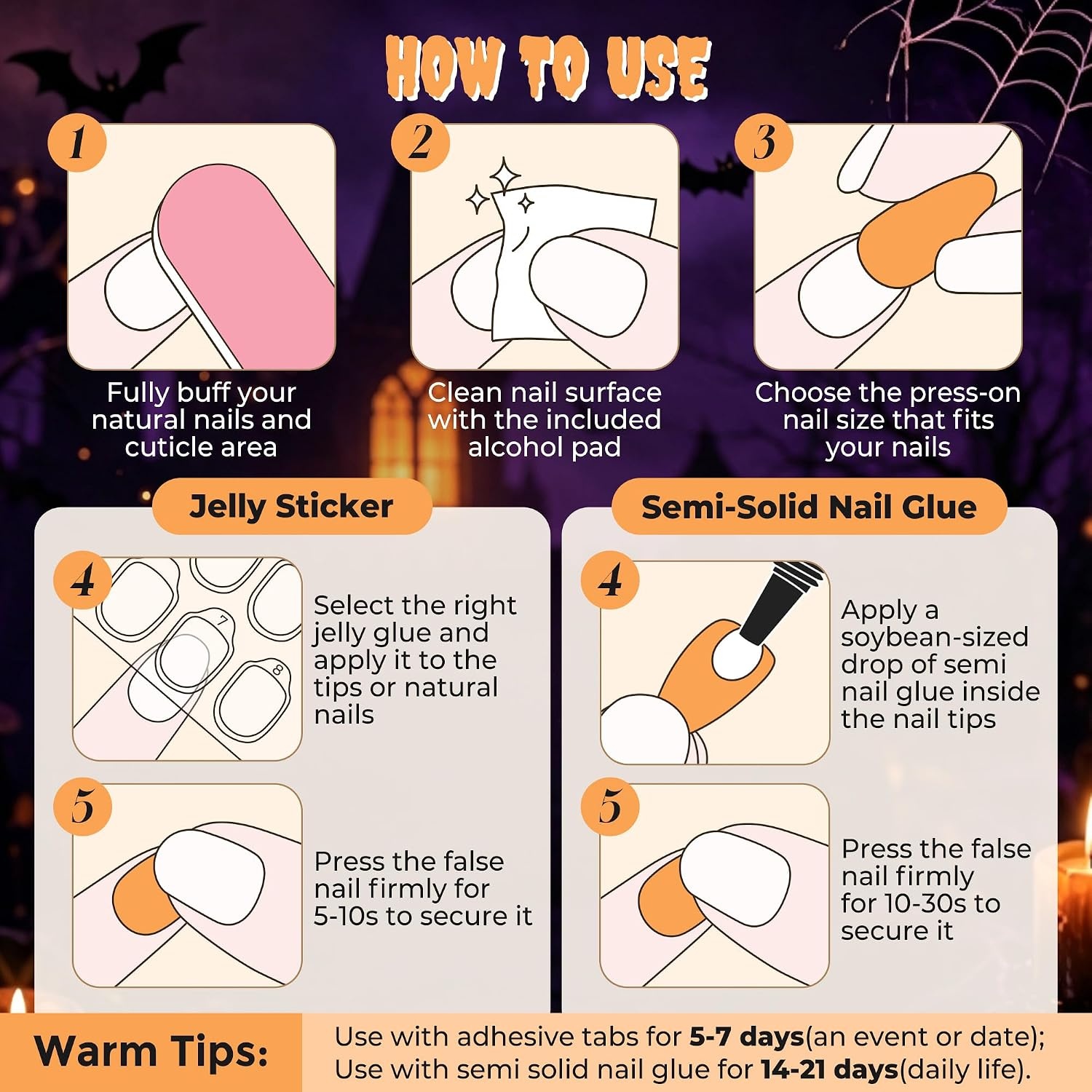 image:imageUNA GELLA Halloween Press On Nails Short Almond 32Pcs Pumpkin Fake Nails Soft Gel Nail Tips Almond Shape in 16 Sizes with Semi Glue and Jelly Tabs Orange Glitter Finish for Party Fall ManicuresTiny Pumpkin Boo Short Squoval