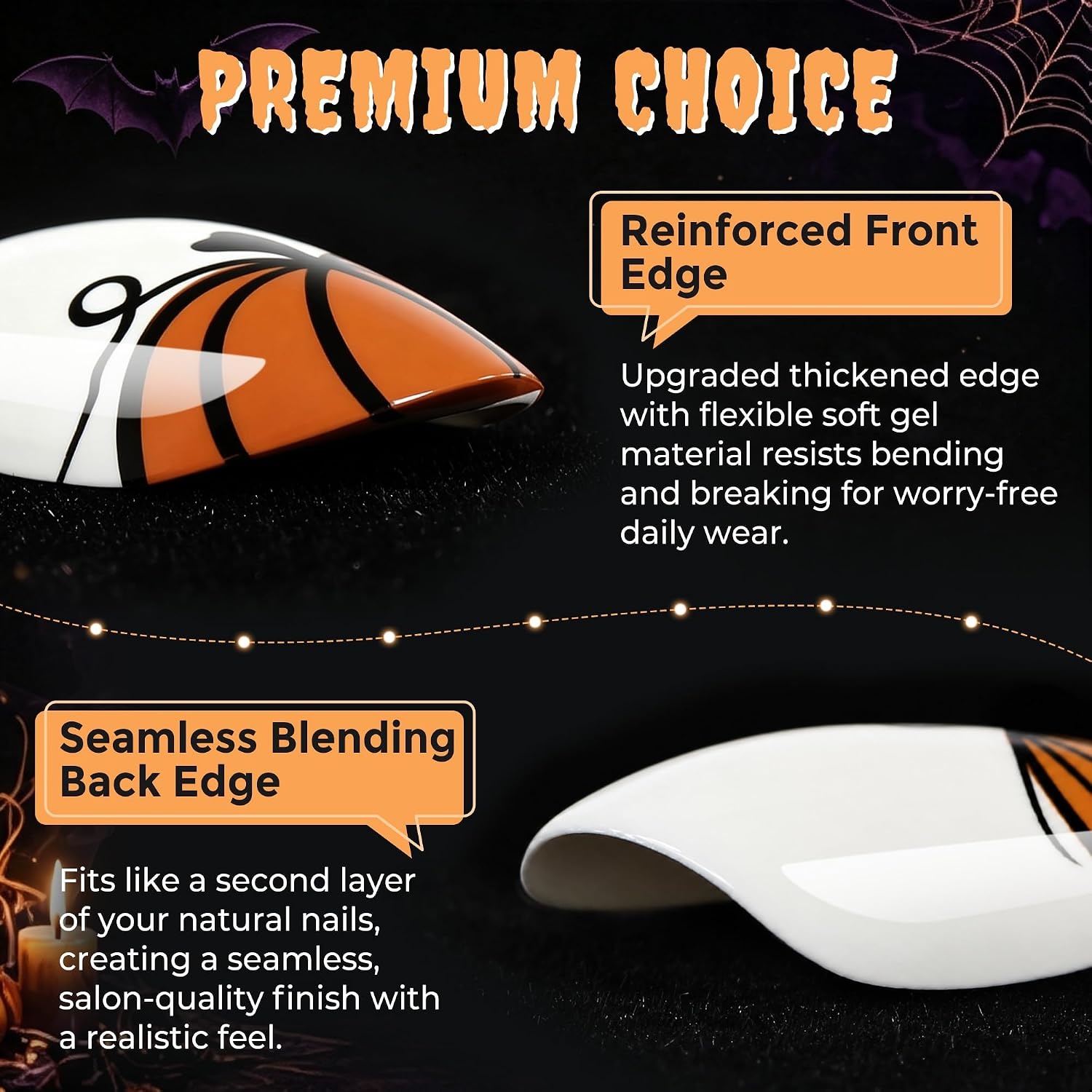 image:imageUNA GELLA Halloween Press On Nails Short Almond 32Pcs Pumpkin Fake Nails Soft Gel Nail Tips Almond Shape in 16 Sizes with Semi Glue and Jelly Tabs Orange Glitter Finish for Party Fall ManicuresHallowween Plaid Short Almond