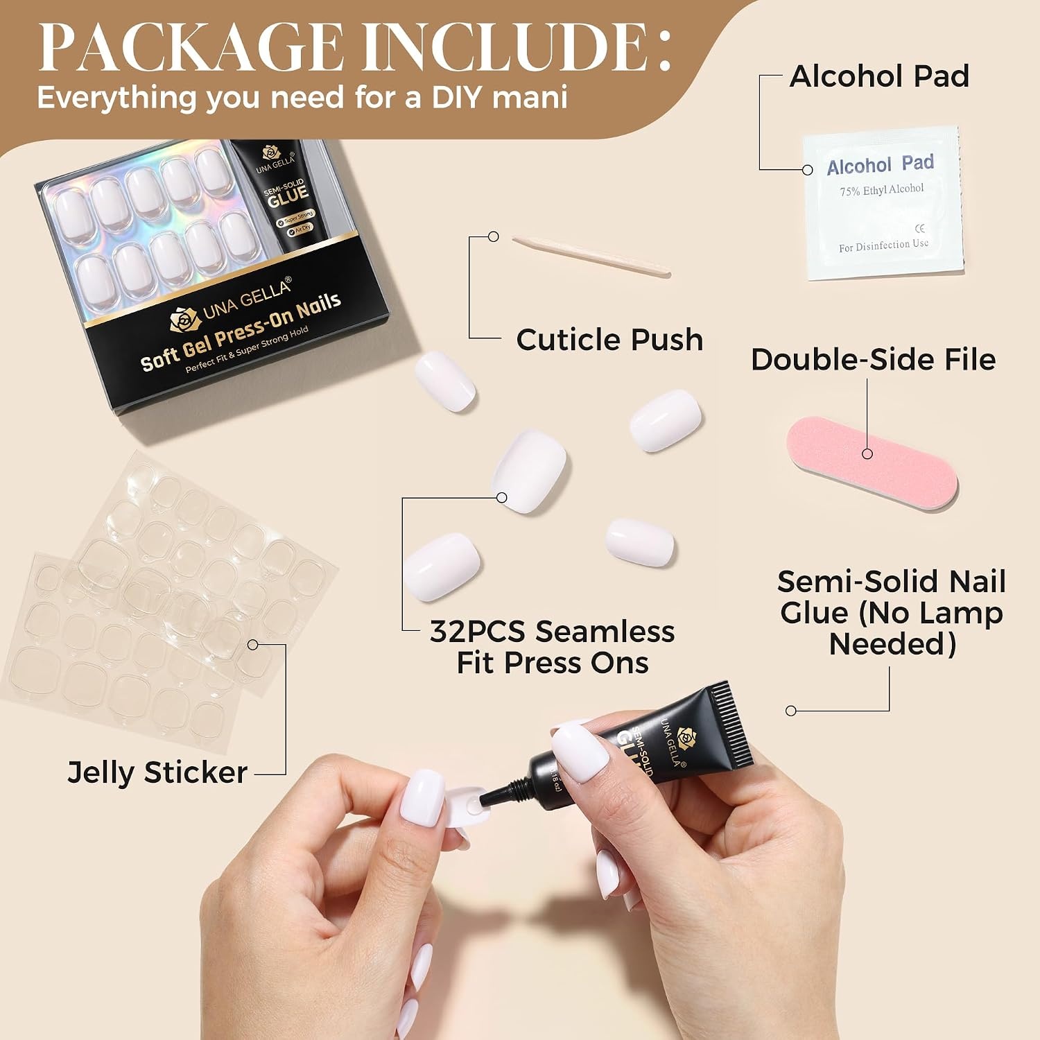 image:imageUNA GELLA Halloween Press On Nails Short Almond 32Pcs Pumpkin Fake Nails Soft Gel Nail Tips Almond Shape in 16 Sizes with Semi Glue and Jelly Tabs Orange Glitter Finish for Party Fall ManicuresLight Pink Short Squoval