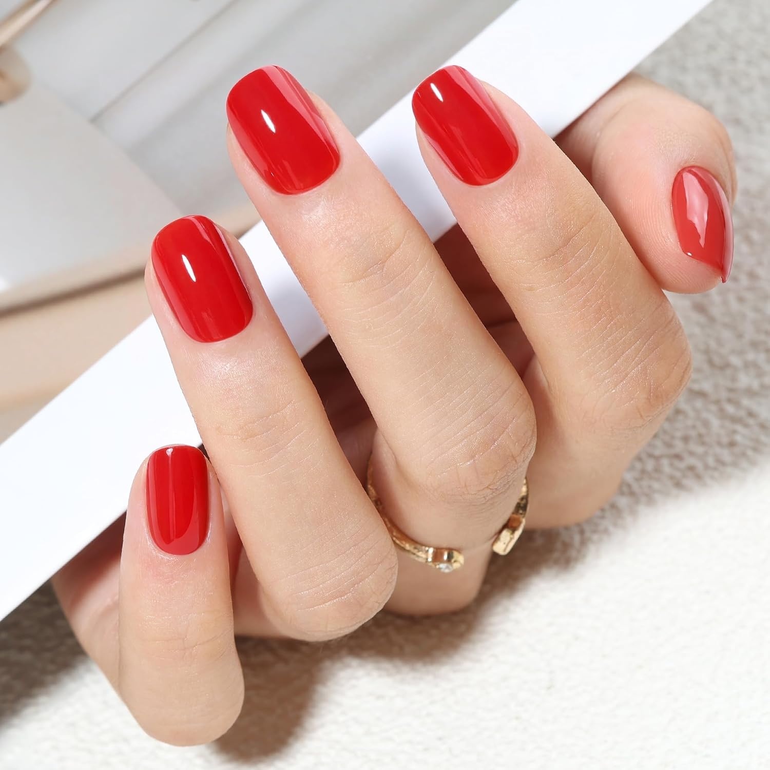 image:imageUNA GELLA Halloween Press On Nails Short Almond 32Pcs Pumpkin Fake Nails Soft Gel Nail Tips Almond Shape in 16 Sizes with Semi Glue and Jelly Tabs Orange Glitter Finish for Party Fall ManicuresPrue Red Short Squoval