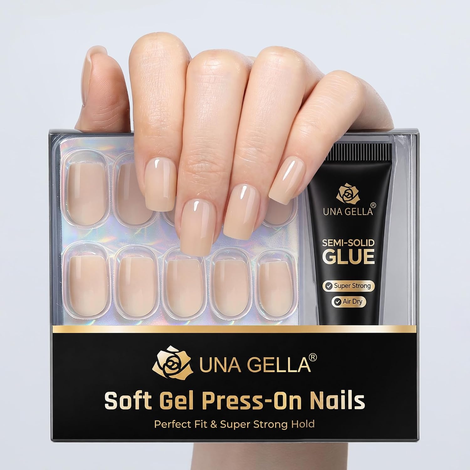 image:imageUNA GELLA Halloween Press On Nails Short Almond 32Pcs Pumpkin Fake Nails Soft Gel Nail Tips Almond Shape in 16 Sizes with Semi Glue and Jelly Tabs Orange Glitter Finish for Party Fall ManicuresNatural Nude Short Square