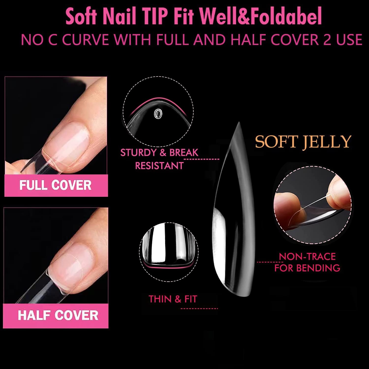 image:imageUNA GELLA Short Square Press On Nails 32 Pcs 16 Sizes Soft Gel Fake Nails Sheer Jelly Light Pink Glossy False Nails for Women Reusable Stick On Nails Kit with Glue and Adhesive TabsZShort Almond Clear