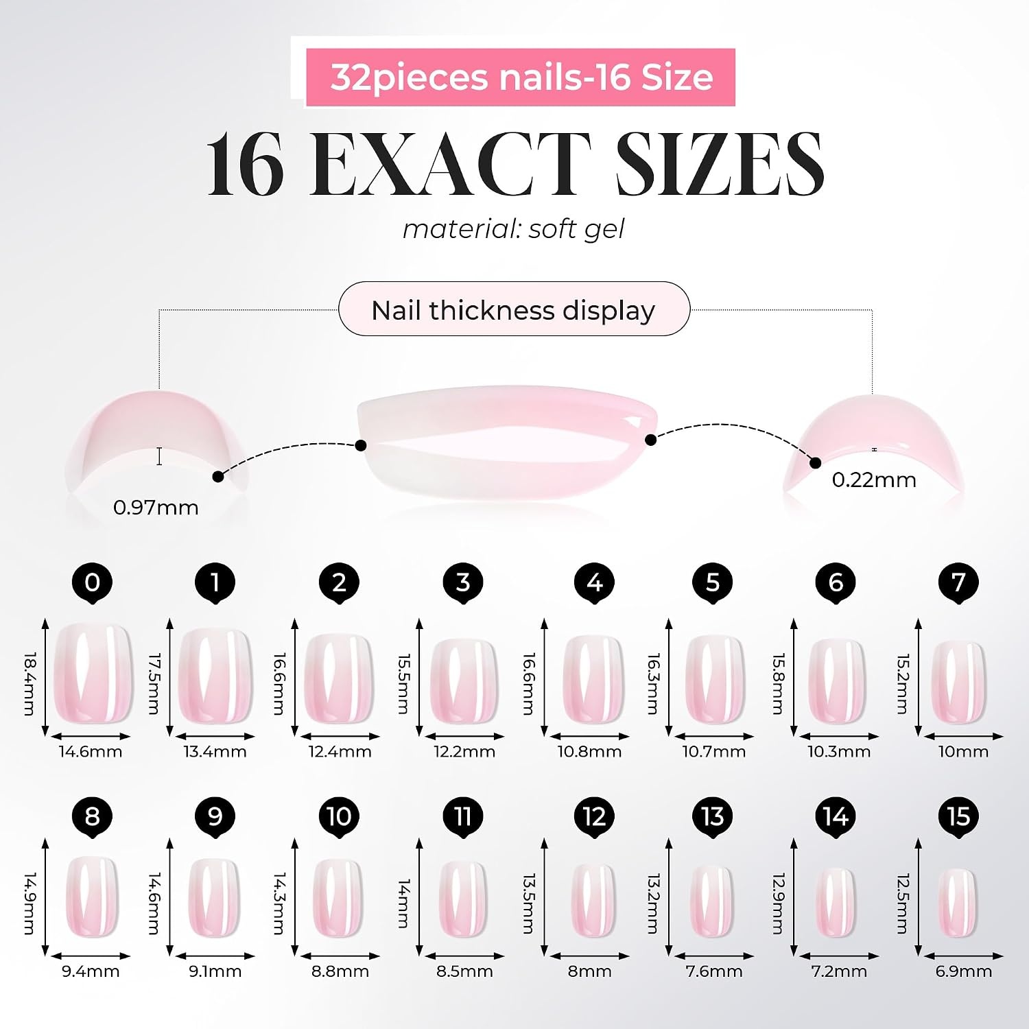 image:imageUNA GELLA Short Square Press On Nails 32 Pcs 16 Sizes Soft Gel Fake Nails Sheer Jelly Light Pink Glossy False Nails for Women Reusable Stick On Nails Kit with Glue and Adhesive TabsBaby Boomer Chic