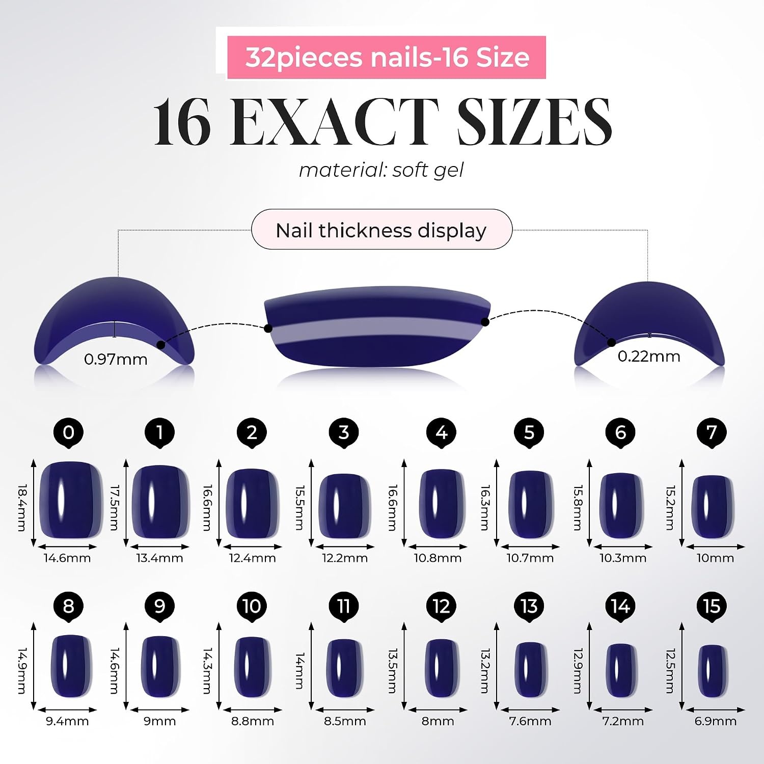 image:imageUNA GELLA Short Square Press On Nails 32 Pcs 16 Sizes Soft Gel Fake Nails Sheer Jelly Light Pink Glossy False Nails for Women Reusable Stick On Nails Kit with Glue and Adhesive TabsKlein Blue