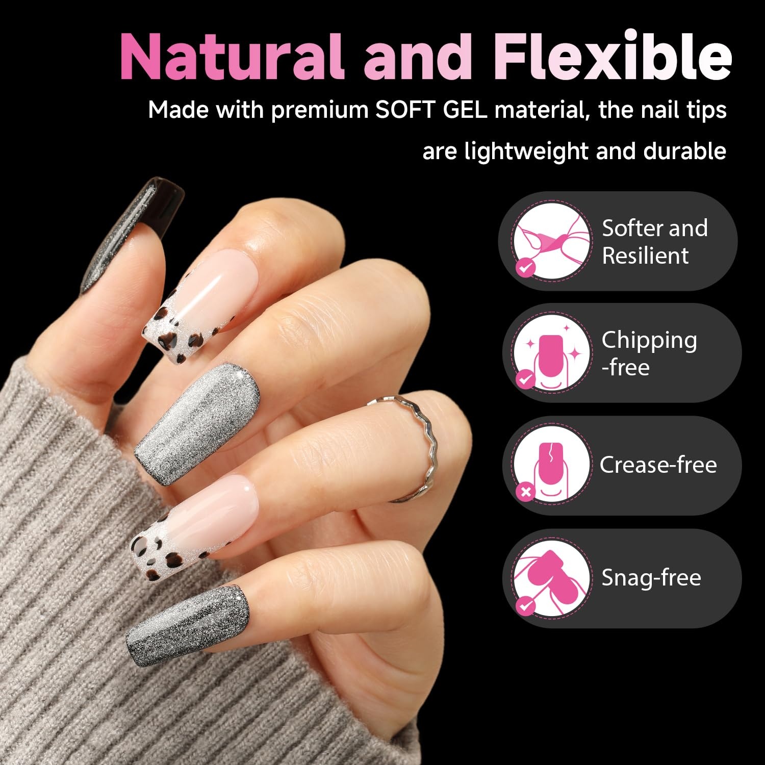 image:imageUNA GELLA Short Square Press On Nails 32 Pcs 16 Sizes Soft Gel Fake Nails Sheer Jelly Light Pink Glossy False Nails for Women Reusable Stick On Nails Kit with Glue and Adhesive TabsZMedium Square