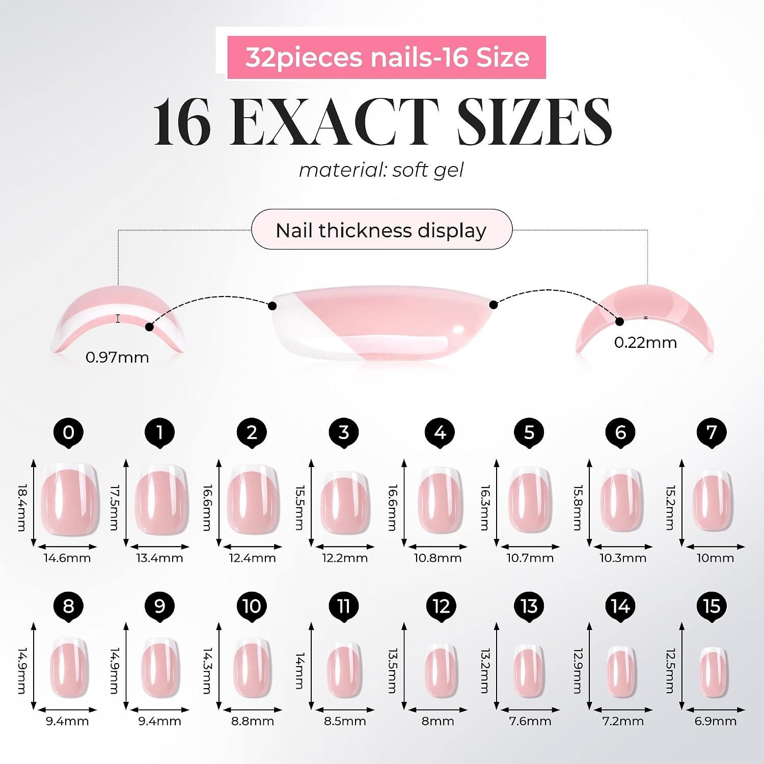 image:imageUNA GELLA Short Square Press On Nails 32 Pcs 16 Sizes Soft Gel Fake Nails Sheer Jelly Light Pink Glossy False Nails for Women Reusable Stick On Nails Kit with Glue and Adhesive TabsQuiet Luxury French