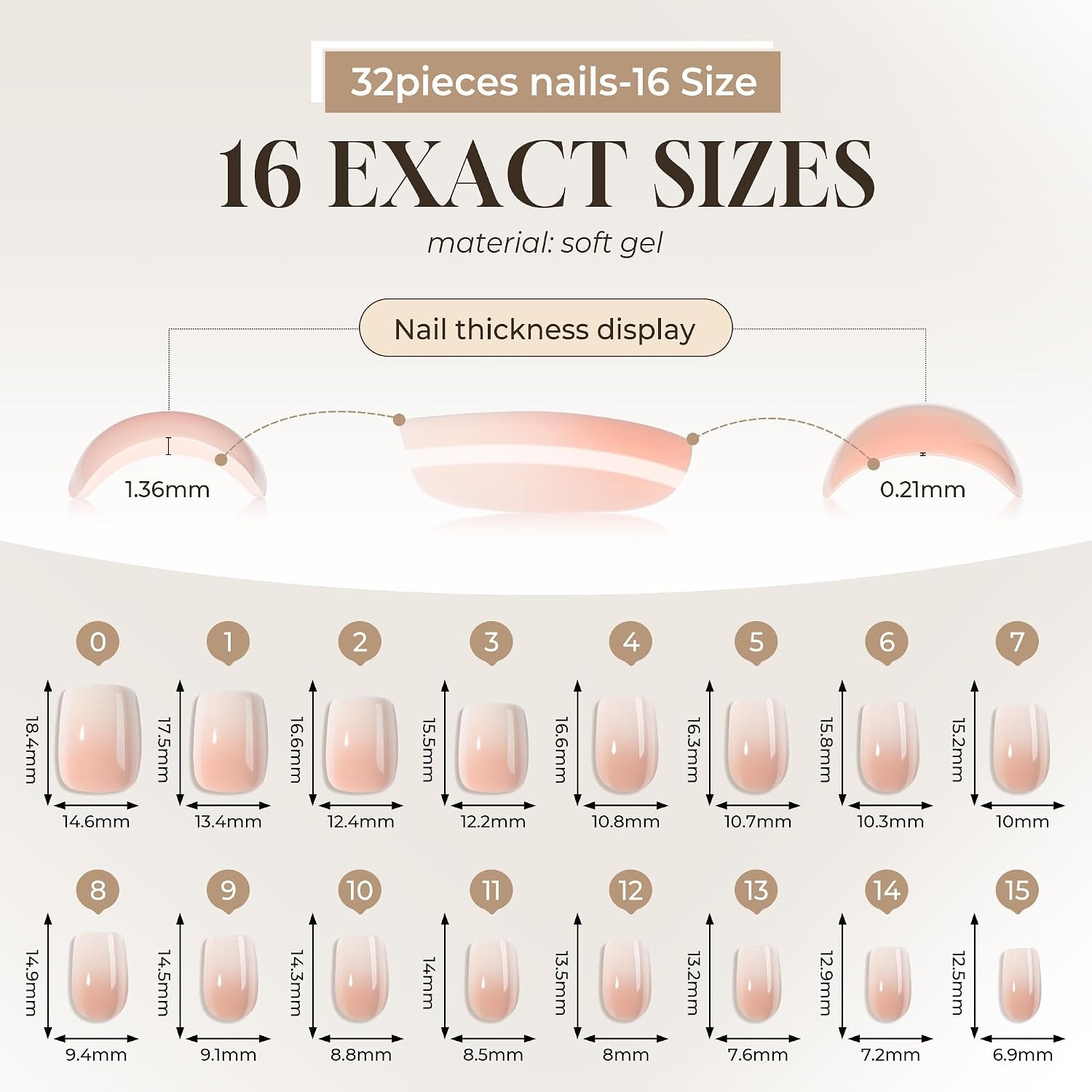 image:imageUNA GELLA Short Square Press On Nails 32 Pcs 16 Sizes Soft Gel Fake Nails Sheer Jelly Light Pink Glossy False Nails for Women Reusable Stick On Nails Kit with Glue and Adhesive TabsANude Cream