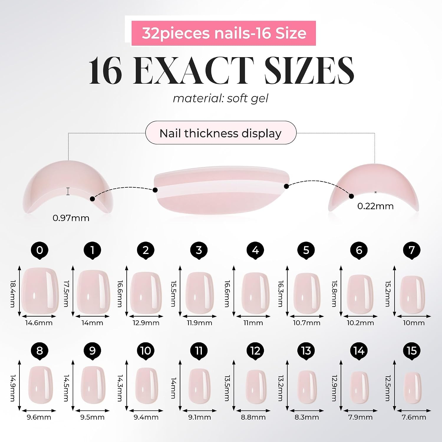 image:imageUNA GELLA Short Square Press On Nails 32 Pcs 16 Sizes Soft Gel Fake Nails Sheer Jelly Light Pink Glossy False Nails for Women Reusable Stick On Nails Kit with Glue and Adhesive TabsMilky Pink