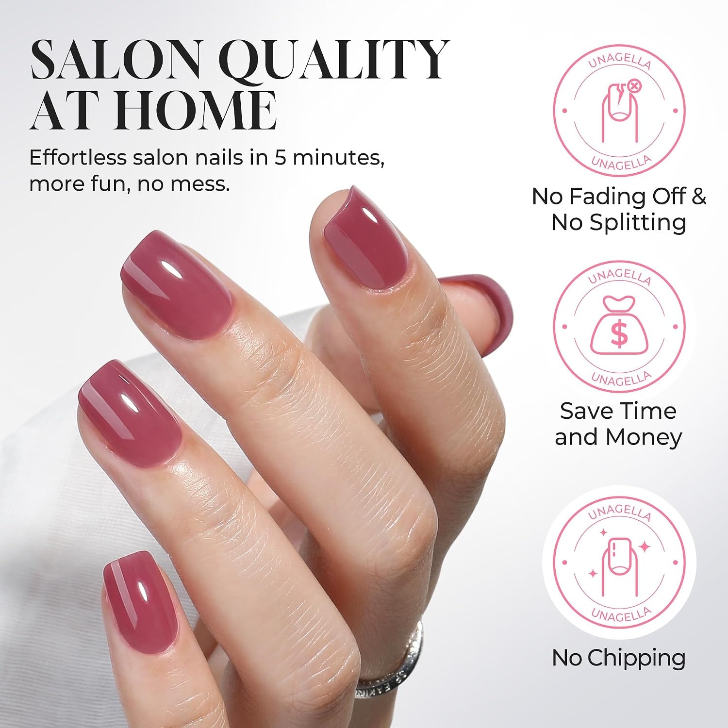 image:imageUNA GELLA Short Square Press On Nails 32 Pcs 16 Sizes Soft Gel Fake Nails Sheer Jelly Light Pink Glossy False Nails for Women Reusable Stick On Nails Kit with Glue and Adhesive TabsDusty Rose