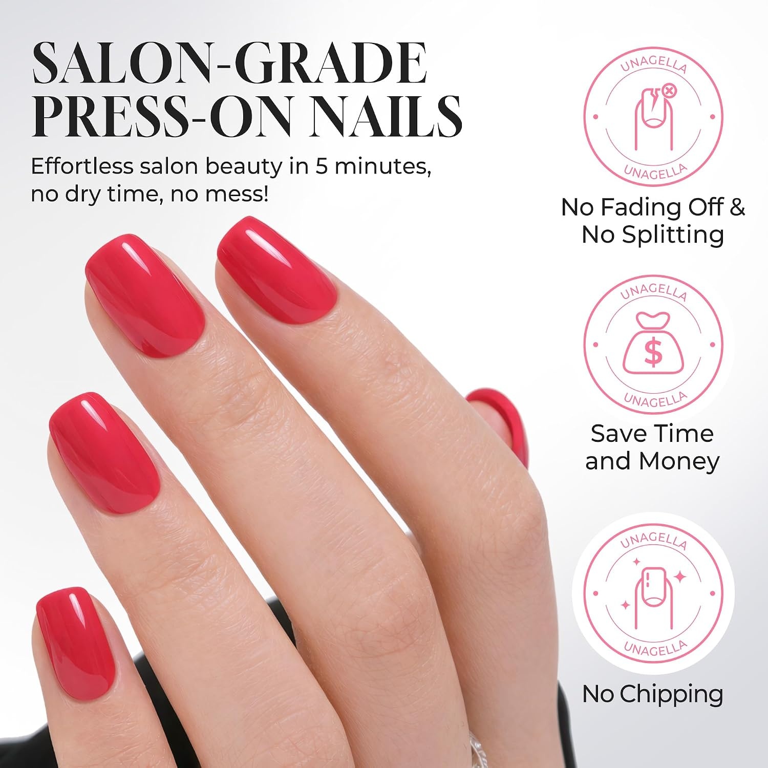image:imageUNA GELLA Short Square Press On Nails 32 Pcs 16 Sizes Soft Gel Fake Nails Sheer Jelly Light Pink Glossy False Nails for Women Reusable Stick On Nails Kit with Glue and Adhesive TabsWatermelon Sugar