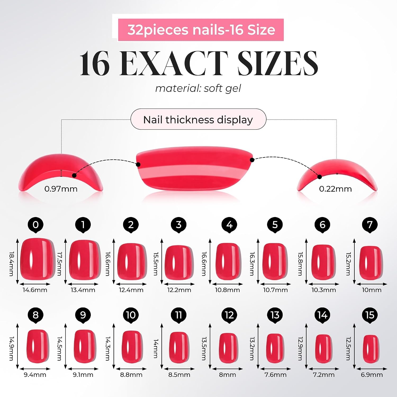 image:imageUNA GELLA Short Square Press On Nails 32 Pcs 16 Sizes Soft Gel Fake Nails Sheer Jelly Light Pink Glossy False Nails for Women Reusable Stick On Nails Kit with Glue and Adhesive TabsWatermelon Sugar
