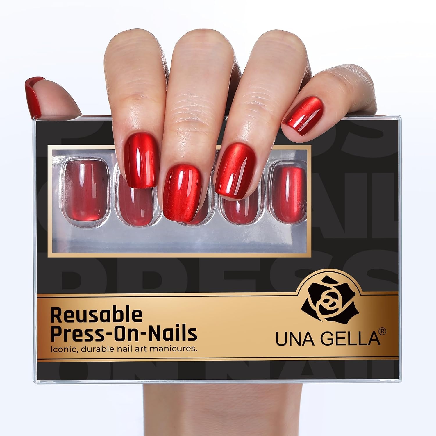 image:imageUNA GELLA Short Square Press On Nails 32 Pcs 16 Sizes Soft Gel Fake Nails Sheer Jelly Light Pink Glossy False Nails for Women Reusable Stick On Nails Kit with Glue and Adhesive TabsVelvet Crimson