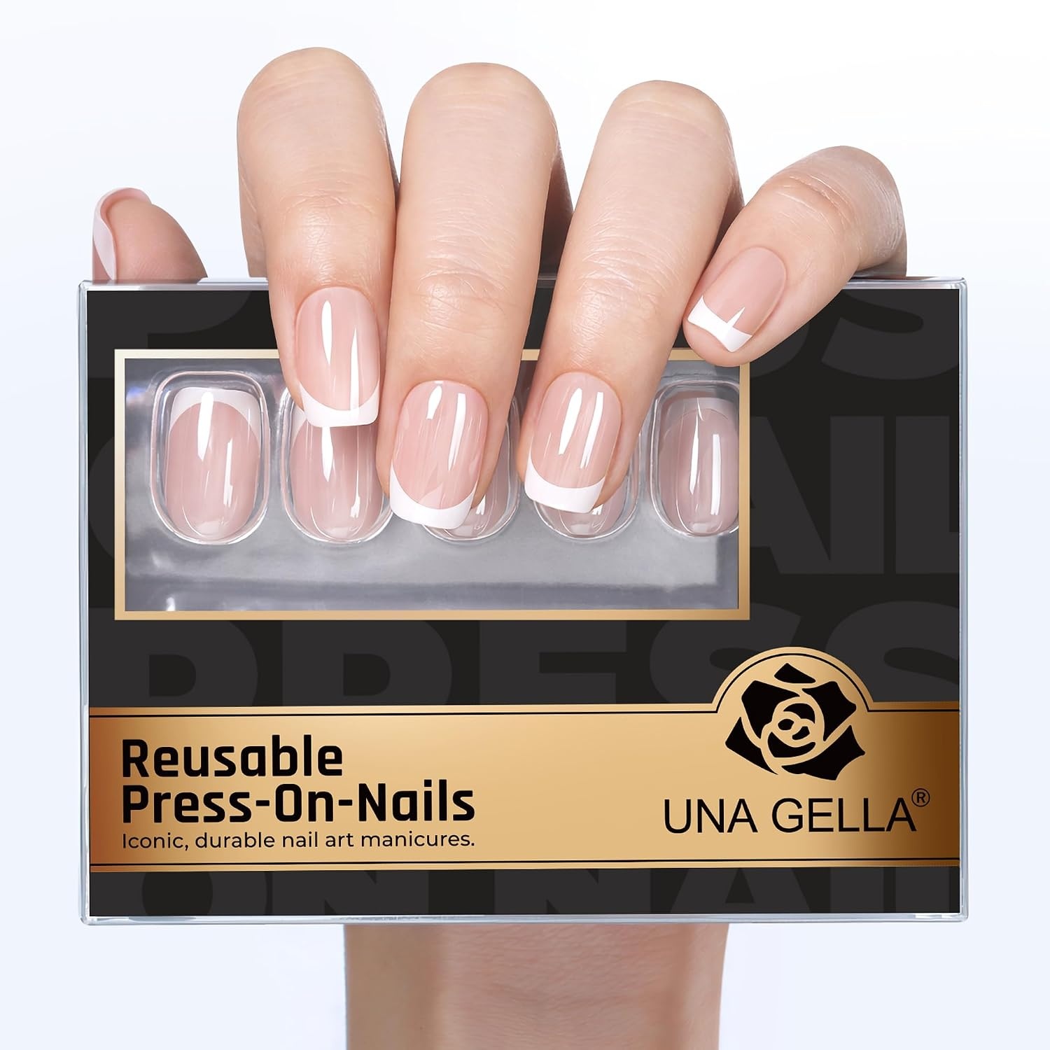 image:imageUNA GELLA Short Square Press On Nails 32 Pcs 16 Sizes Soft Gel Fake Nails Sheer Jelly Light Pink Glossy False Nails for Women Reusable Stick On Nails Kit with Glue and Adhesive TabsQuiet Luxury French